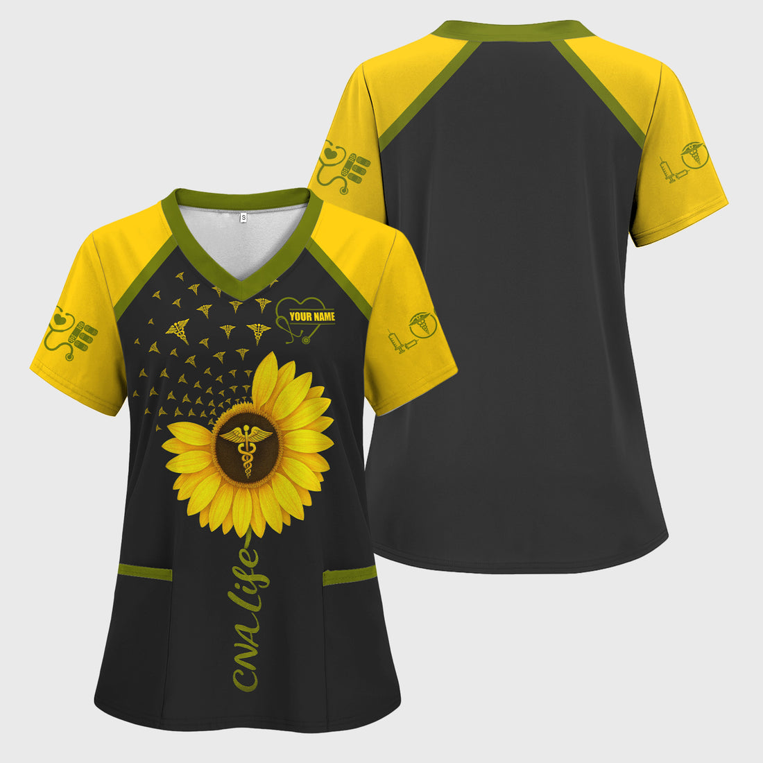 Personalized CNA Floral Scrub Top - CNA Life Sunflower & Stethoscope Graphic - Gift for Healthcare Workers  RN, LPN, CNA