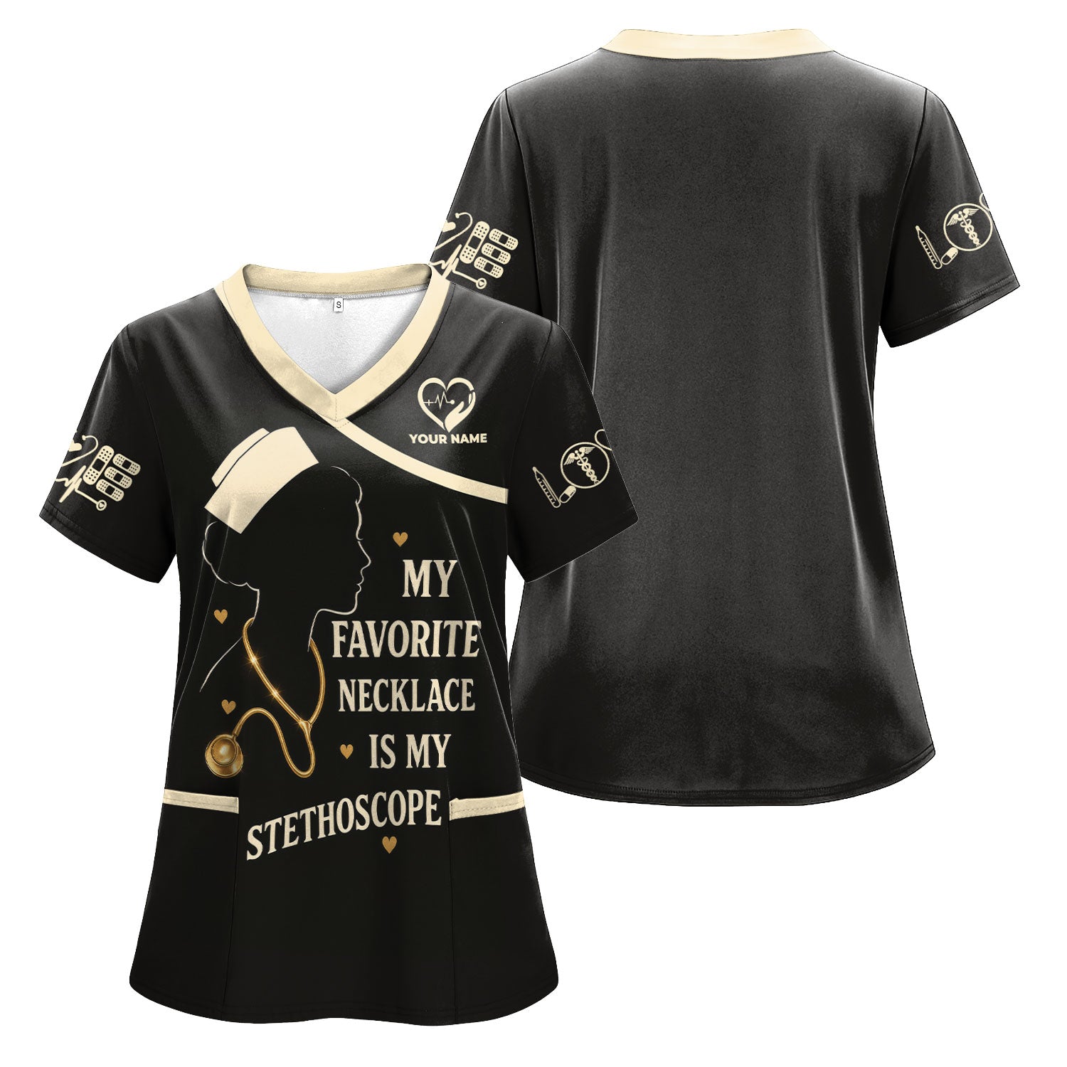 Personalized Funny Nurse Graphic Shirt - Stethoscope Necklace Quote - Gift for Registered Nurse, EMT, Medical Assistant
