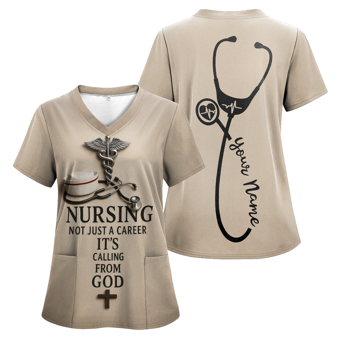 Christian Nurse Scrubs for Women - Faith-Based RN CNA LPN Work Shirt - Nursing Is a Calling from God – Custom Gift Idea for Religious Nurses with Bible Verse Theme