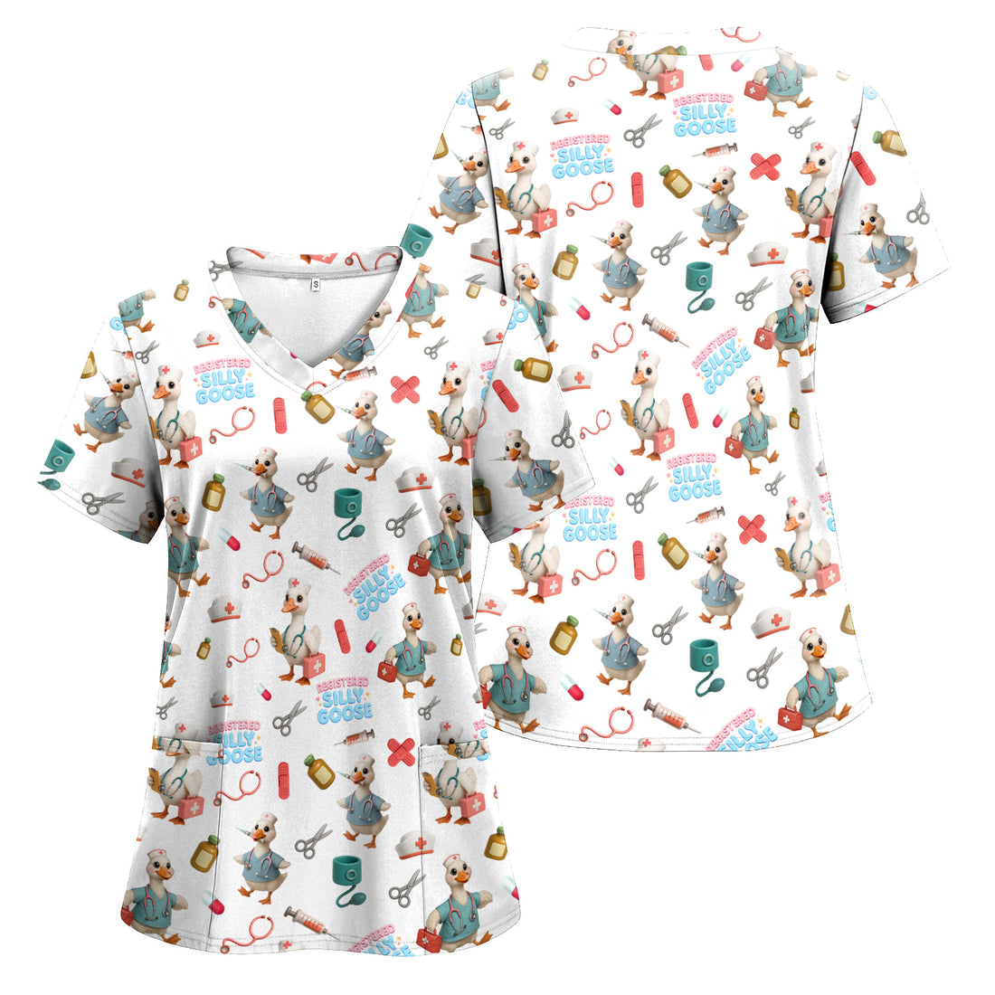 Funny Goose Nurse Scrubs for Women - Registered Silly Goose Top - Cute Medical Uniform for RN CNA LPN