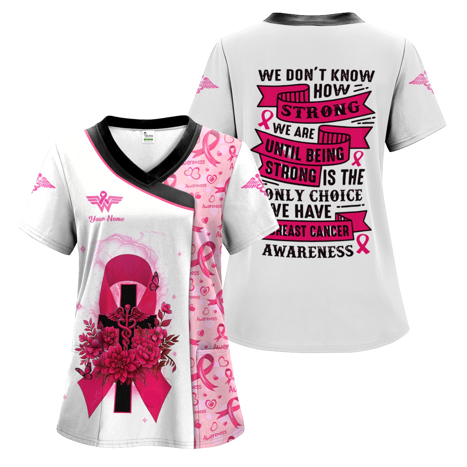 Custom Breast Cancer Warrior Shirt - Pink Ribbon Cross & Being Strong Is The Only Choice Tee - Gift for Women RN, LPN, CNA