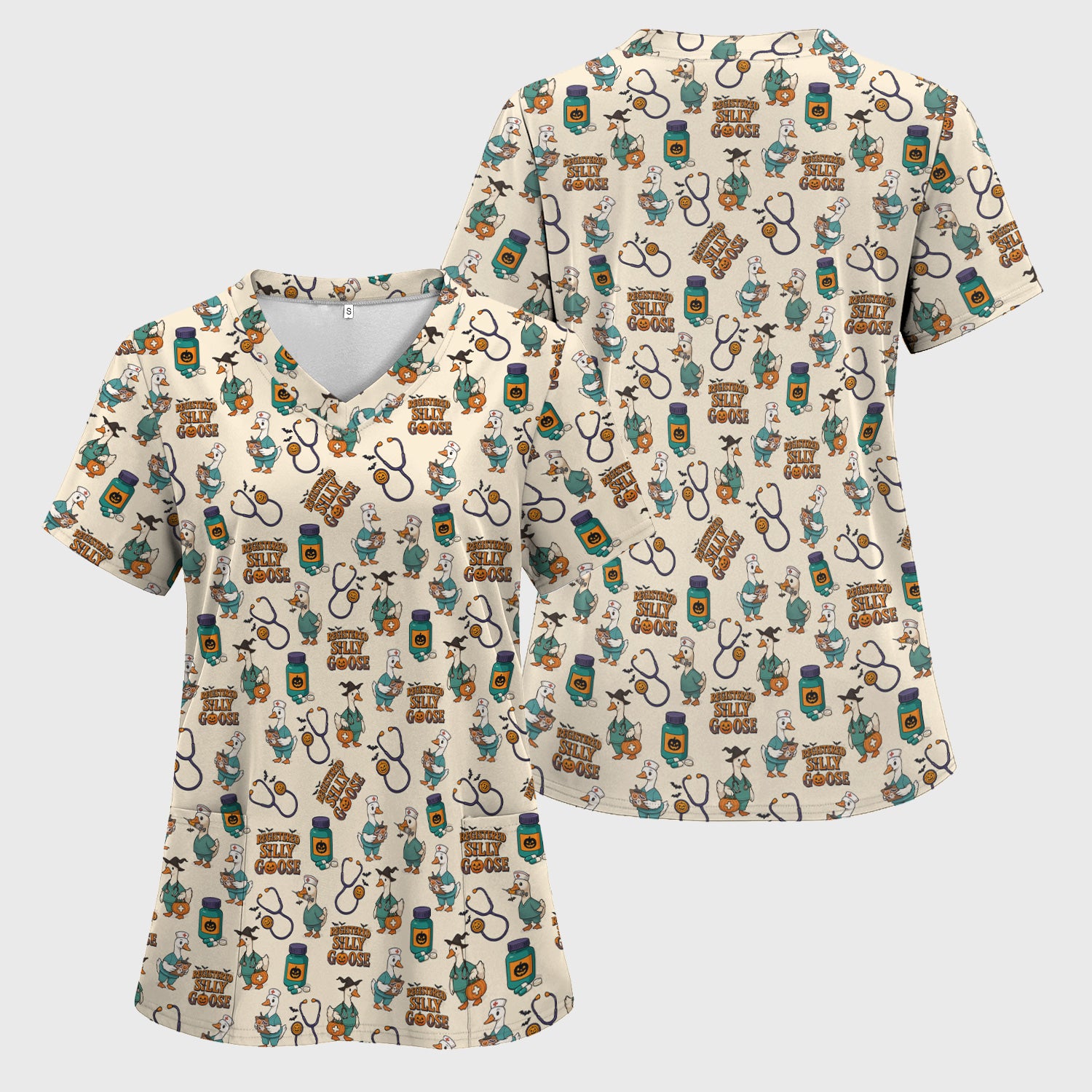 Personalized Funny Nurse Scrub - Medical Shirt with Silly Goose Pattern - Gift for RN LPN CNA