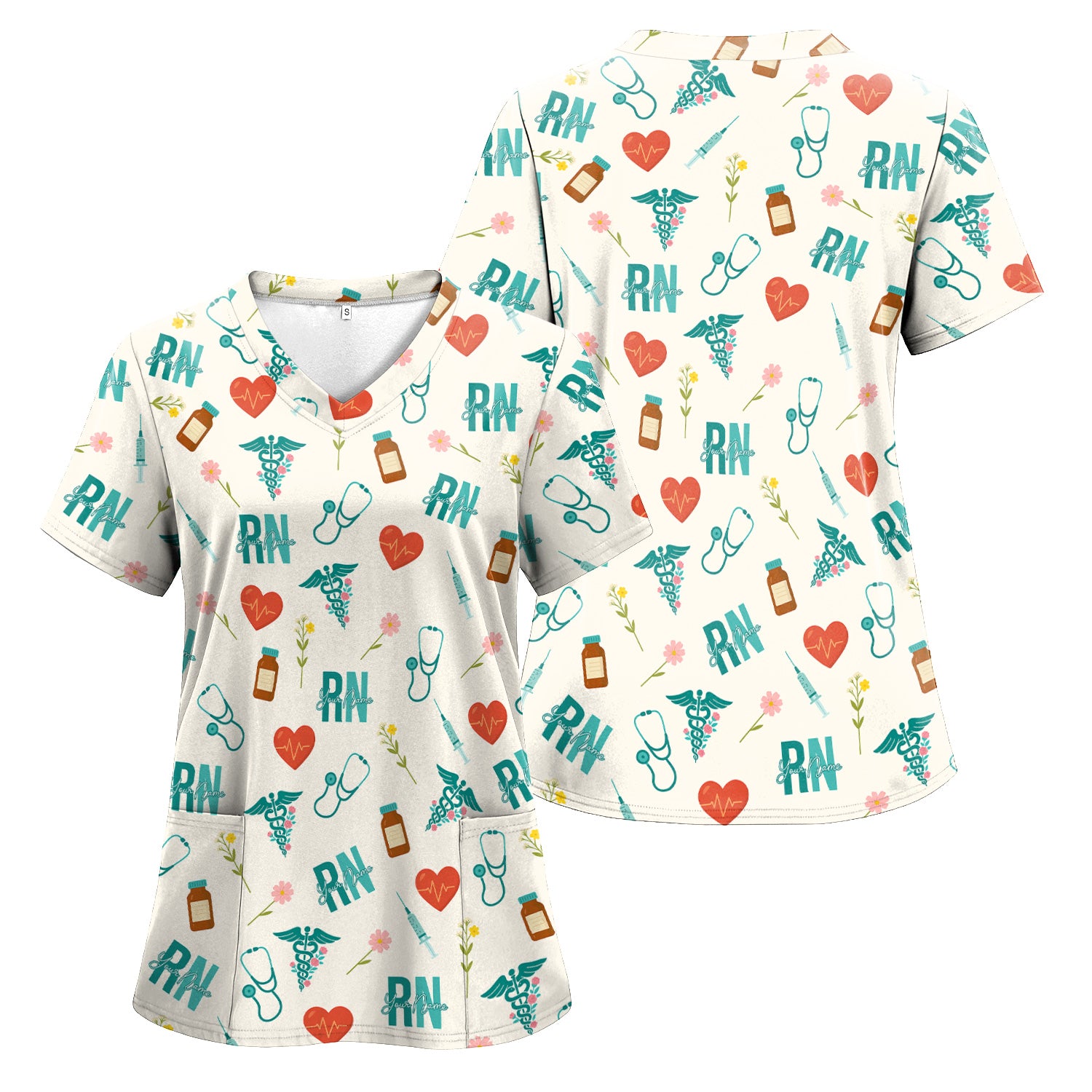 Personalized RN T-Shirt for Women - Graphic Tee with Cute Medical Pattern - Gift for CNA, LPN, Medical Worker