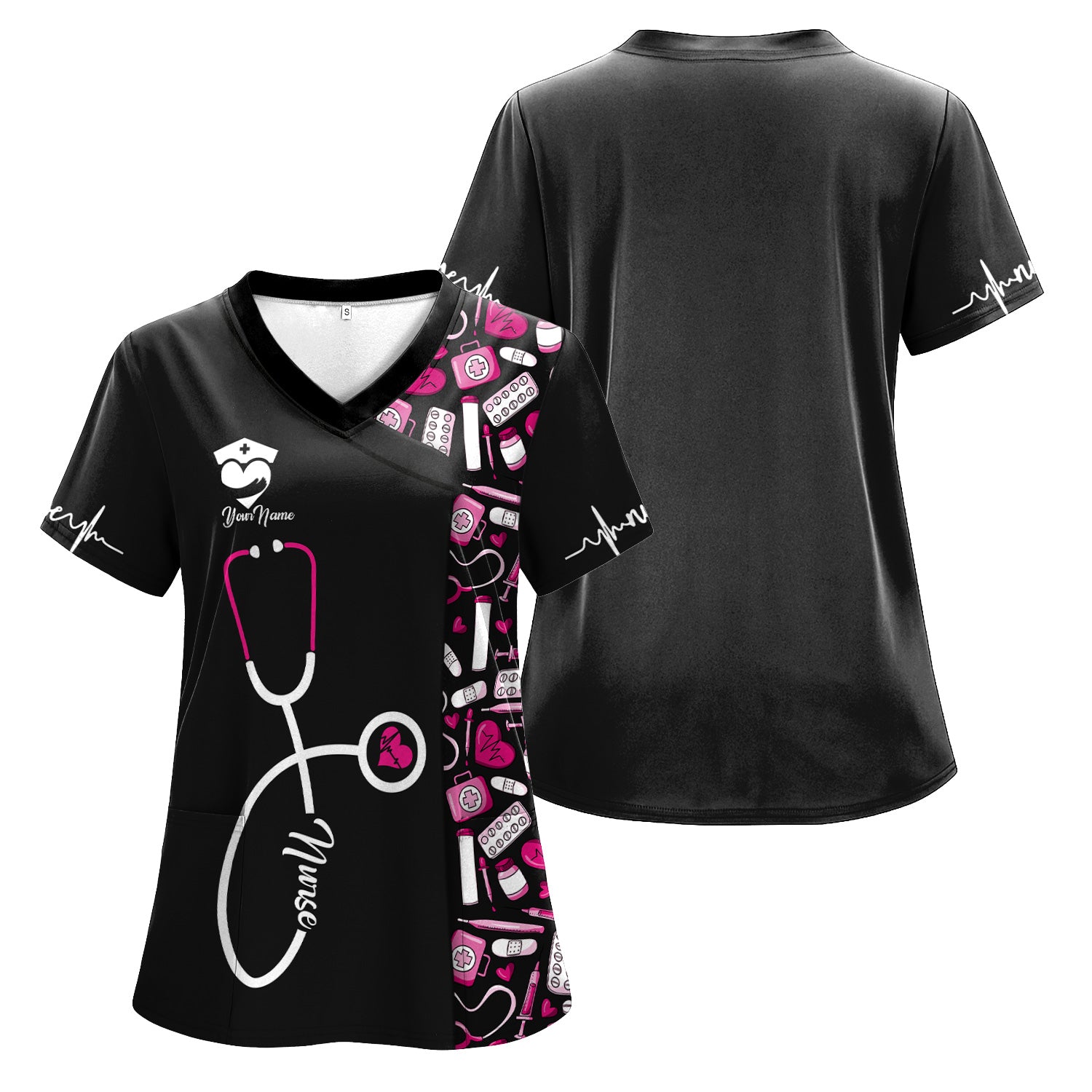 Personalized Nurse Shirt - Stethoscope & Medical Design with Heart - Custom Gift for RN CNA LPN Healthcare Workers