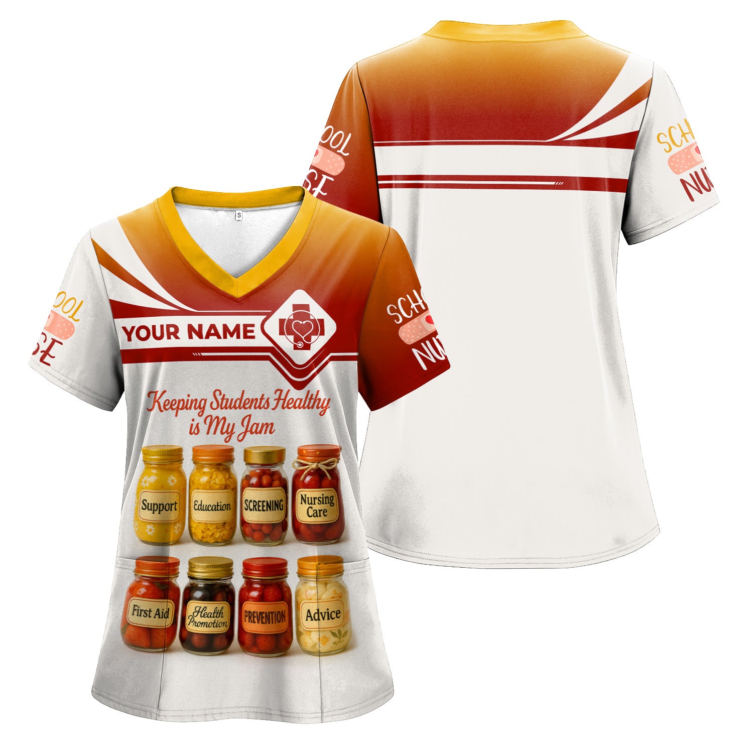 Custom Funny School Nurse Scrub - My Jam Jar Design with Custom Name - Back to School Nurse Gift for Women, RN, LPN