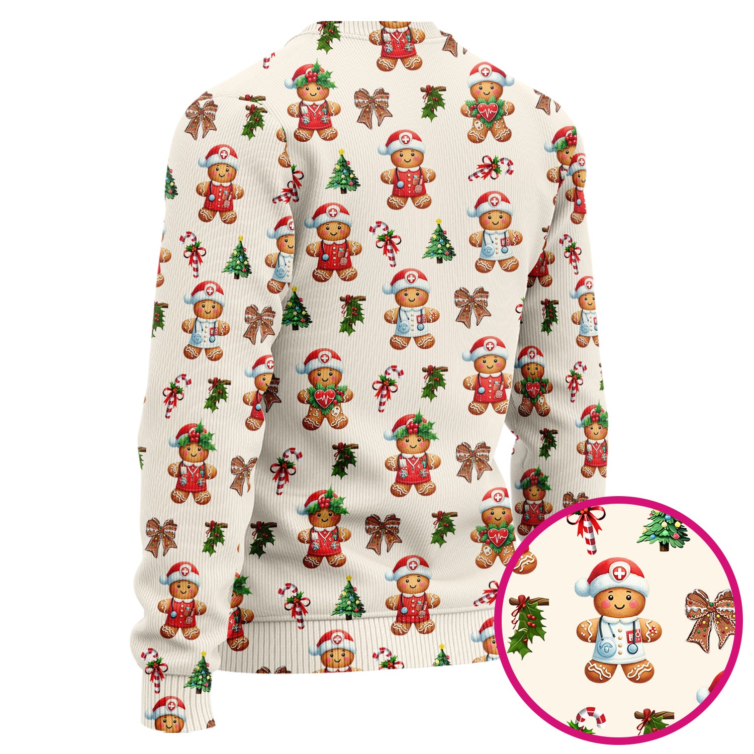 Funny Gingerbread Christmas Scrub Set - Cute Cookie with Bow Scrubs Pants and V Neck Top - Festive Holiday Gift for Women