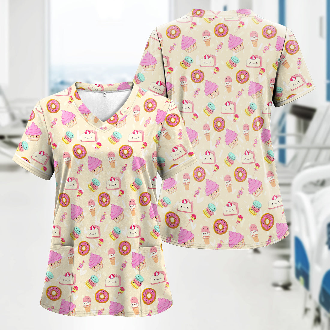 Cute Donut Ice Cream Scrub for Nurses - Fun & Comfortable Medical Top - Gift for RN CNA LPN