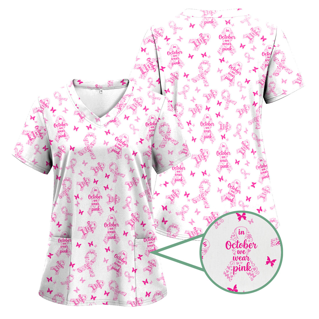 Personalized Breast Cancer Awareness Scrub Top - Supportive October Uniform for Nurses - Gift for RN, CNA, LPN