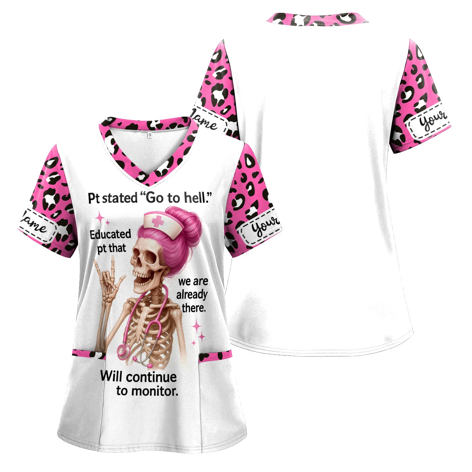 Personalized Funny Nurse Shirt - Pink Skeleton & Sarcastic Quote Design - Hilarious Gift for RN, LPN, Healthcare Workers