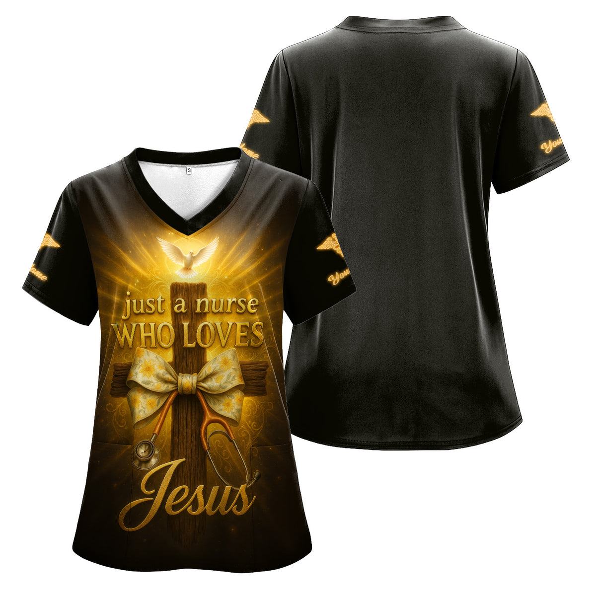 Faith Nurse Scrubs Shirt for Women - Just a Nurse Who Loves Jesus Design - Christian Medical Uniform Top for RN CNA LPN