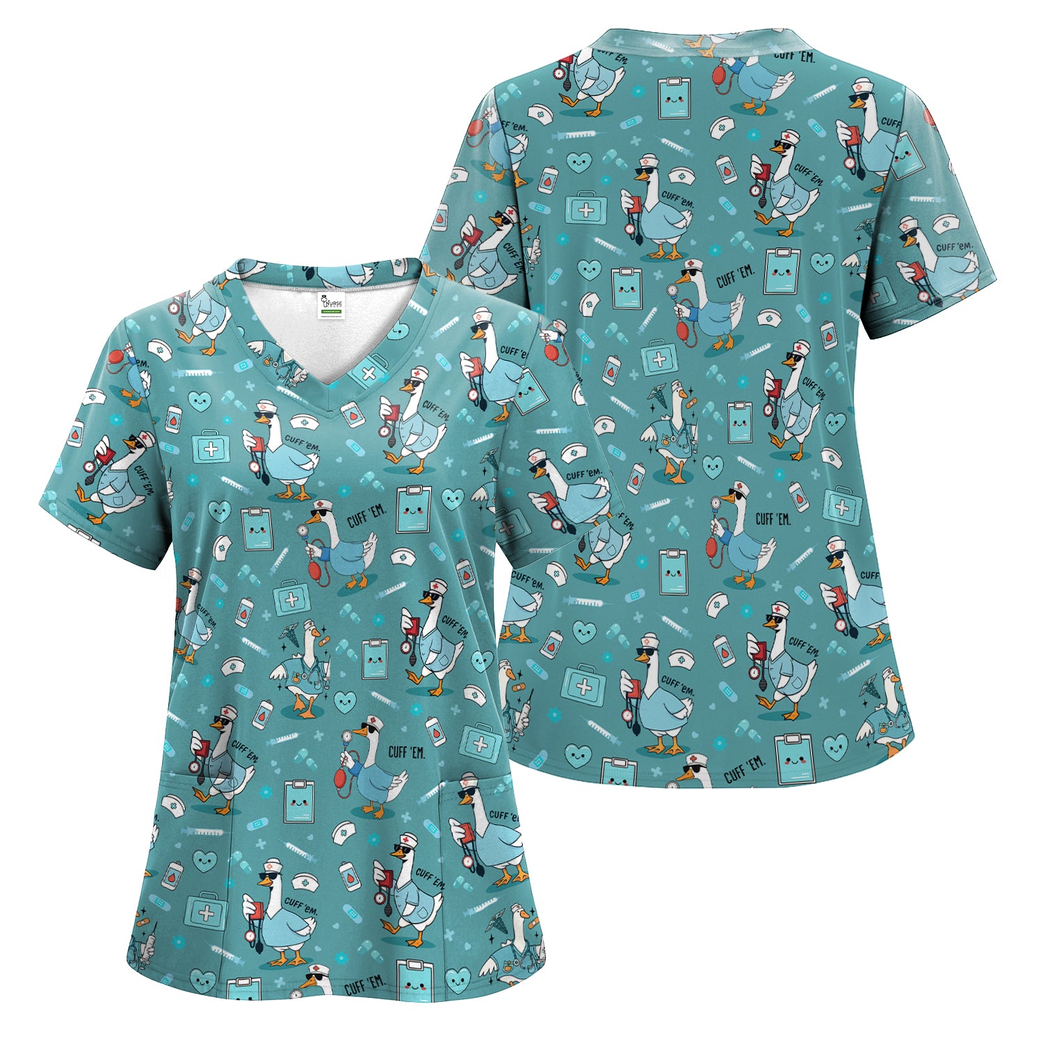 Funny EMT Nurse Shirt - Cuff 'Em Quote & Goose Nurse Pattern Tee - Gift for Paramedics & EMS Professionals
