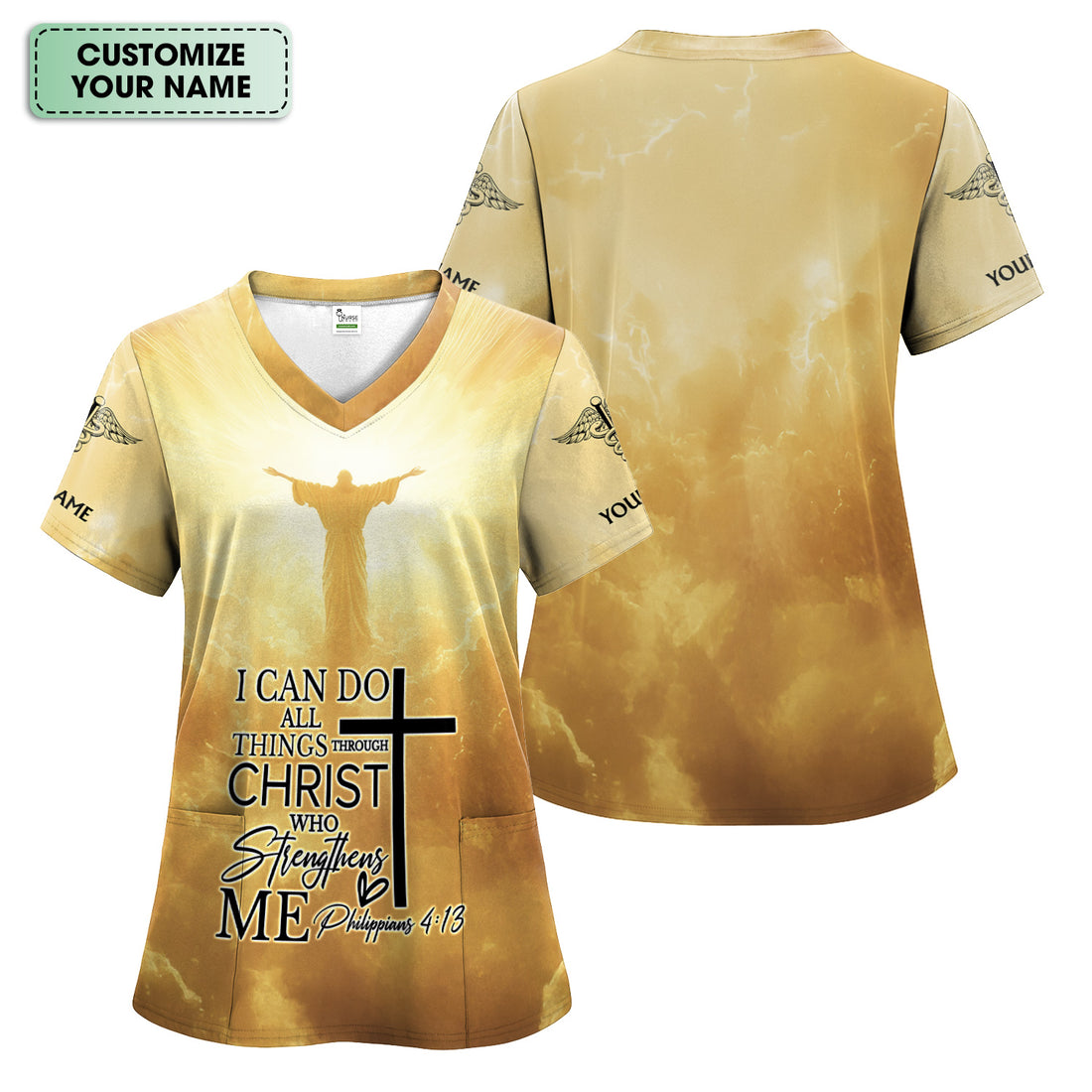 Personalized Christian Nurse Scrub - Christian Bible Verse Top for RN LPN CNA - Healthcare Workers & Nursing Staff Gift