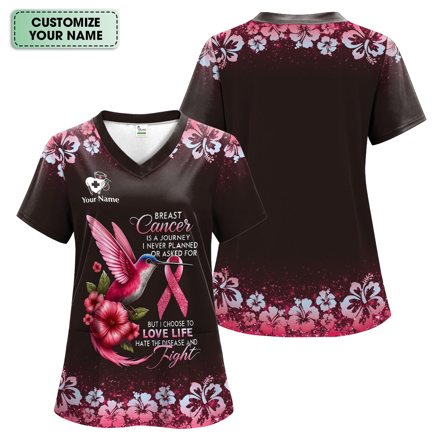 Custom Breast Cancer Awareness Shirt - Hummingbird Pink Ribbon Graphic Tee - Gift for RN LPN CNA