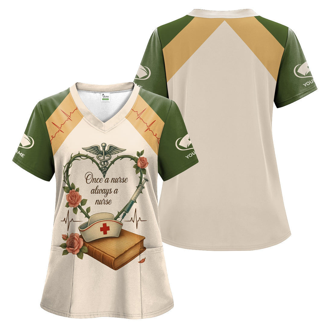 Personalized Nurse Scrub Top - Once a Nurse Always a Nurse Quote - Gift for RN LPN CNA Nursing Staff