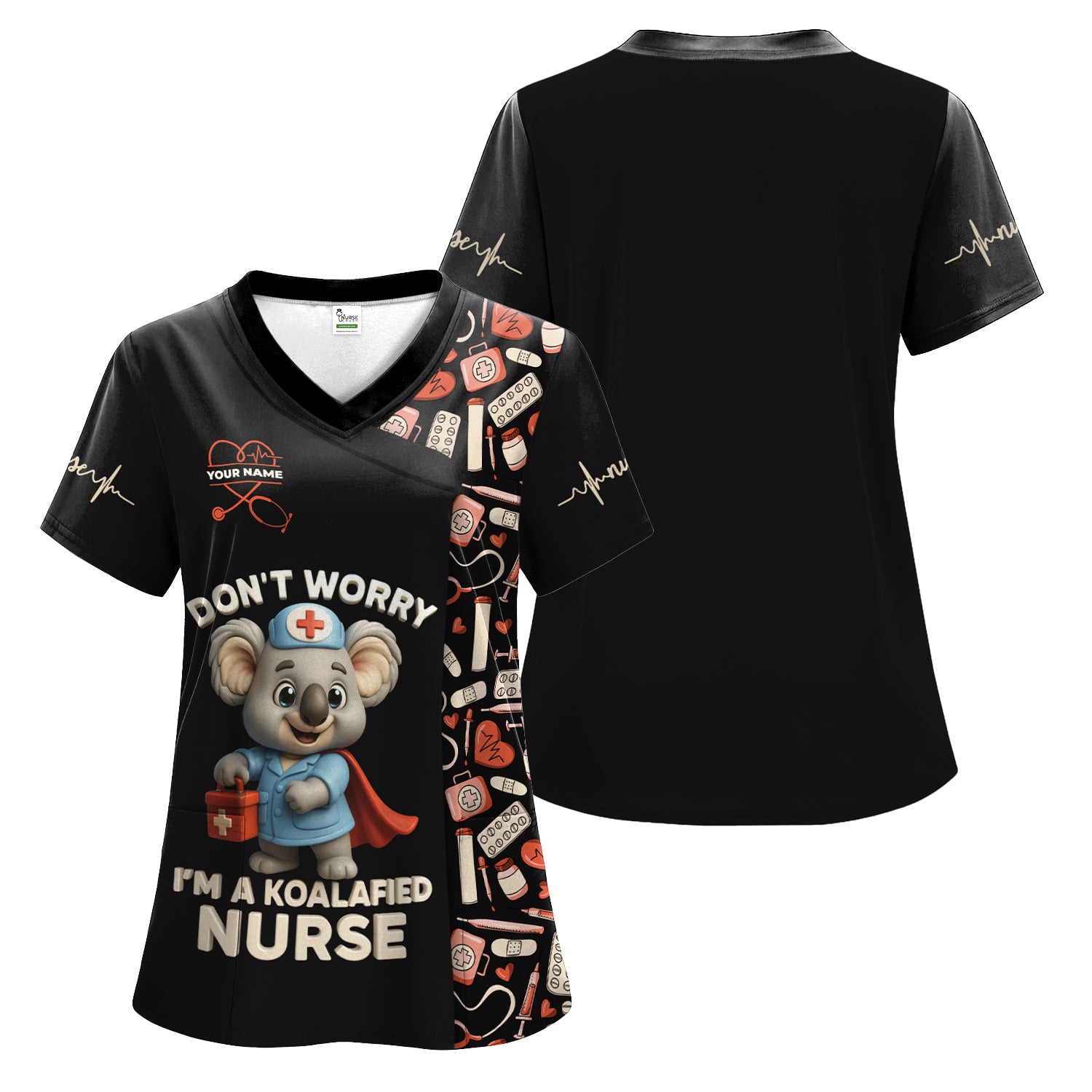 Custom Cute Animal Nurse Shirt - Superhero Koala & Medical Tools Graphic Tee - Gift for RN LPN CNA