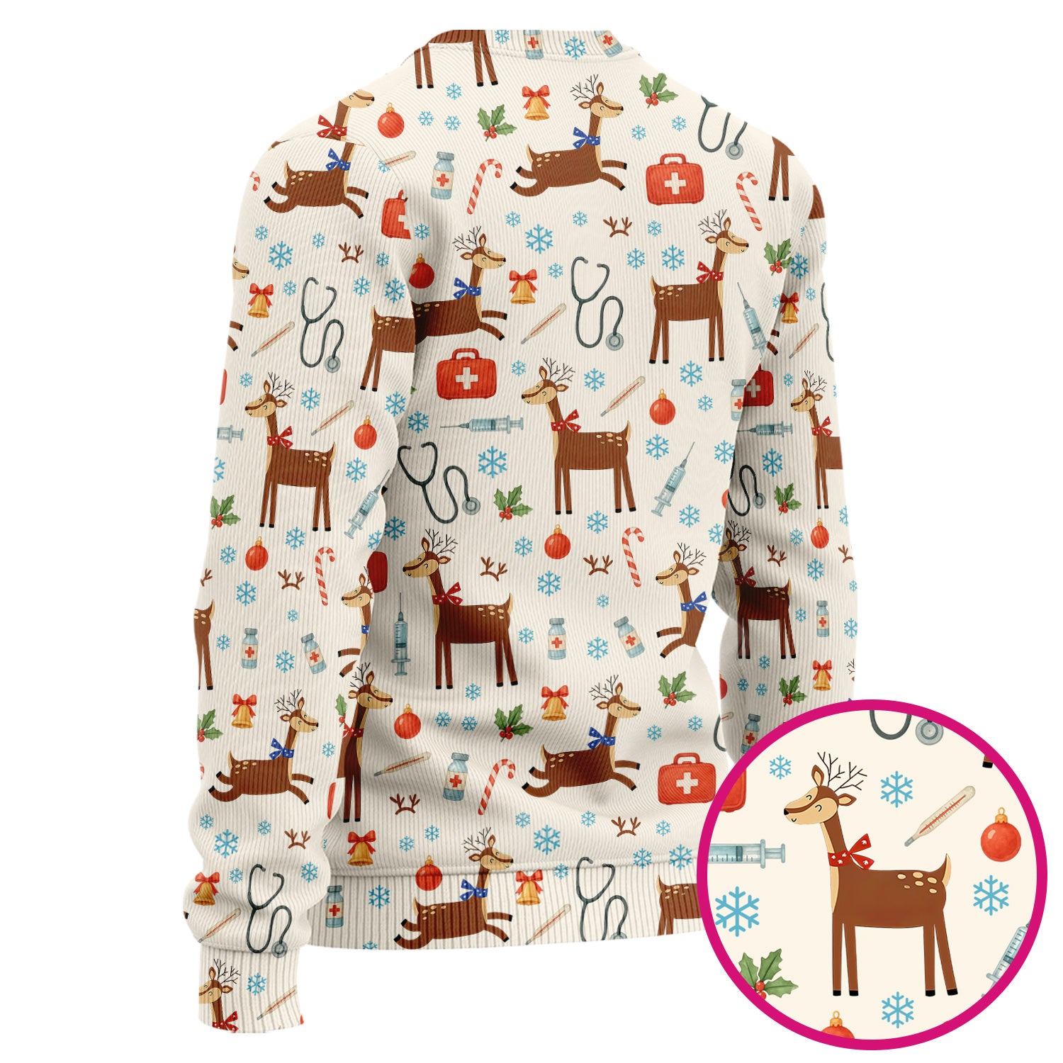 Reindeer Christmas Scrub Set - Snowflakes Candy Canes Holiday Scrubs Pants and V Neck Top - Xmas Gift for Women RN CNA LPN