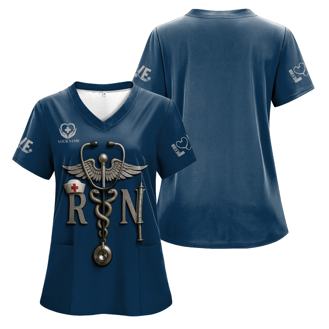 Personalized RN Nurse Shirt - Caduceus & Syringe Graphic - Custom Gift with Multiple Color Options for CNA LPN Medical Staff