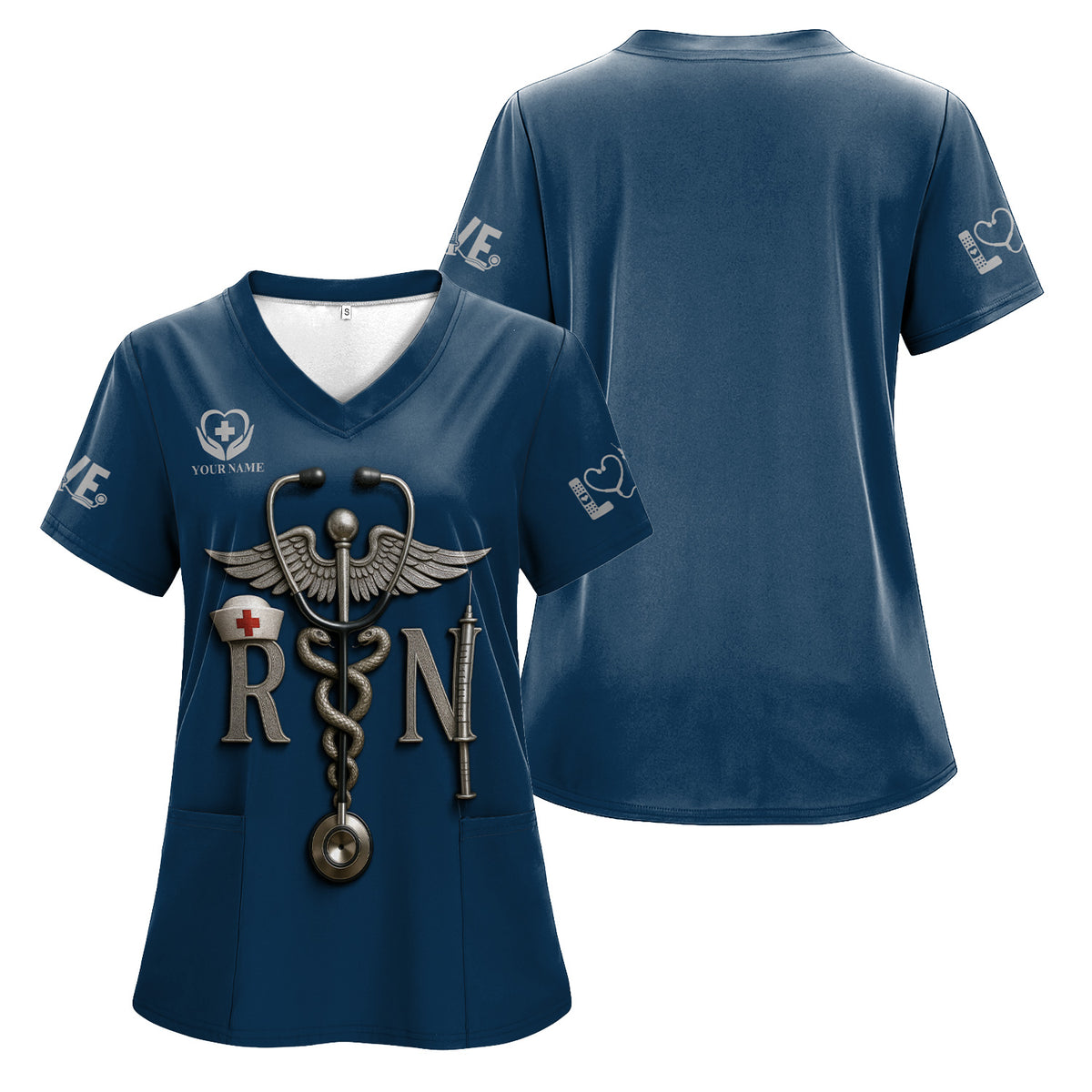 Personalized RN Nurse Shirt - Caduceus & Syringe Graphic - Custom Gift with Multiple Color Options for CNA LPN Medical Staff