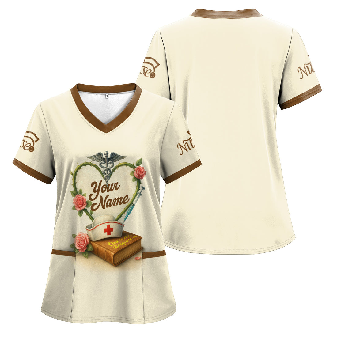 Personalized Nurse Scrubs - Heart & Stethoscope Design - Custom Gift for RN CNA LPN Healthcare Workers