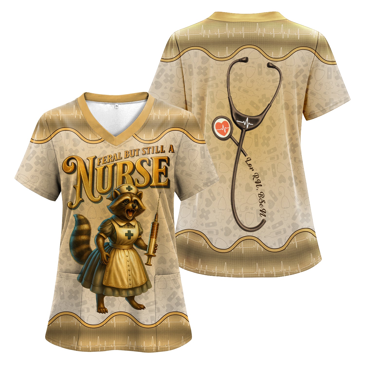 Personalized Vintage Raccoon Nurse Shirt - Funny Feral Raccoon with Syringe Graphic Tee - Gift for Women RN, LPN, CNA