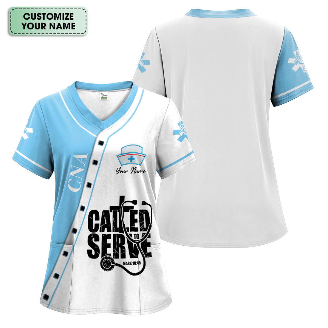 Personalized CNA Nurse Scrub Top - Called to Serve Christian Nursing Apparel - Healthcare Worker & Medical Staff Gift