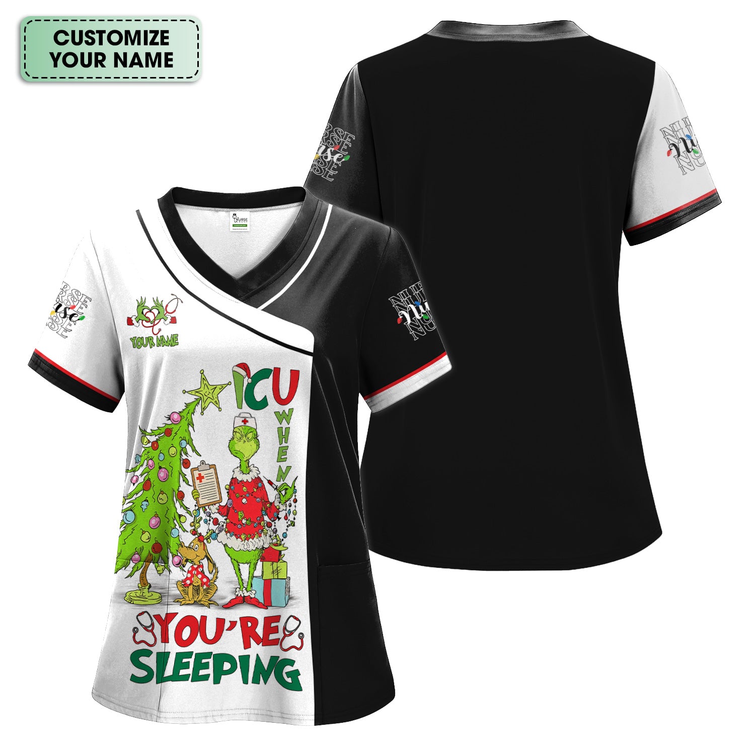 Personalized Grinch Nurse Scrub Top - Funny ICU When You’re Sleeping Medical Shirt - Healthcare Worker Gift