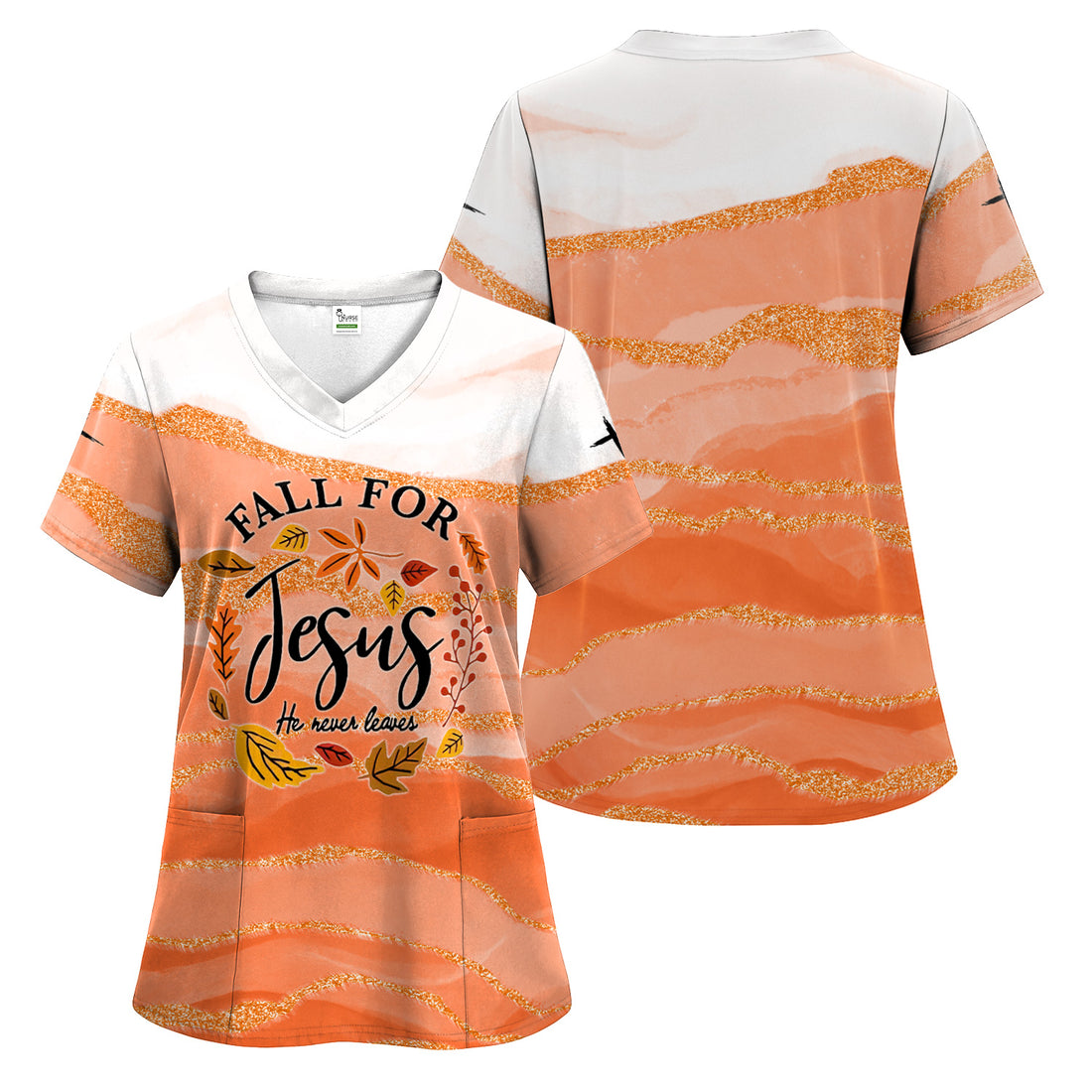 Christian Nurse Fall Scrub - Fall for Jesus He Never Leaves Shirt - Gift for Women RN LPN CNA