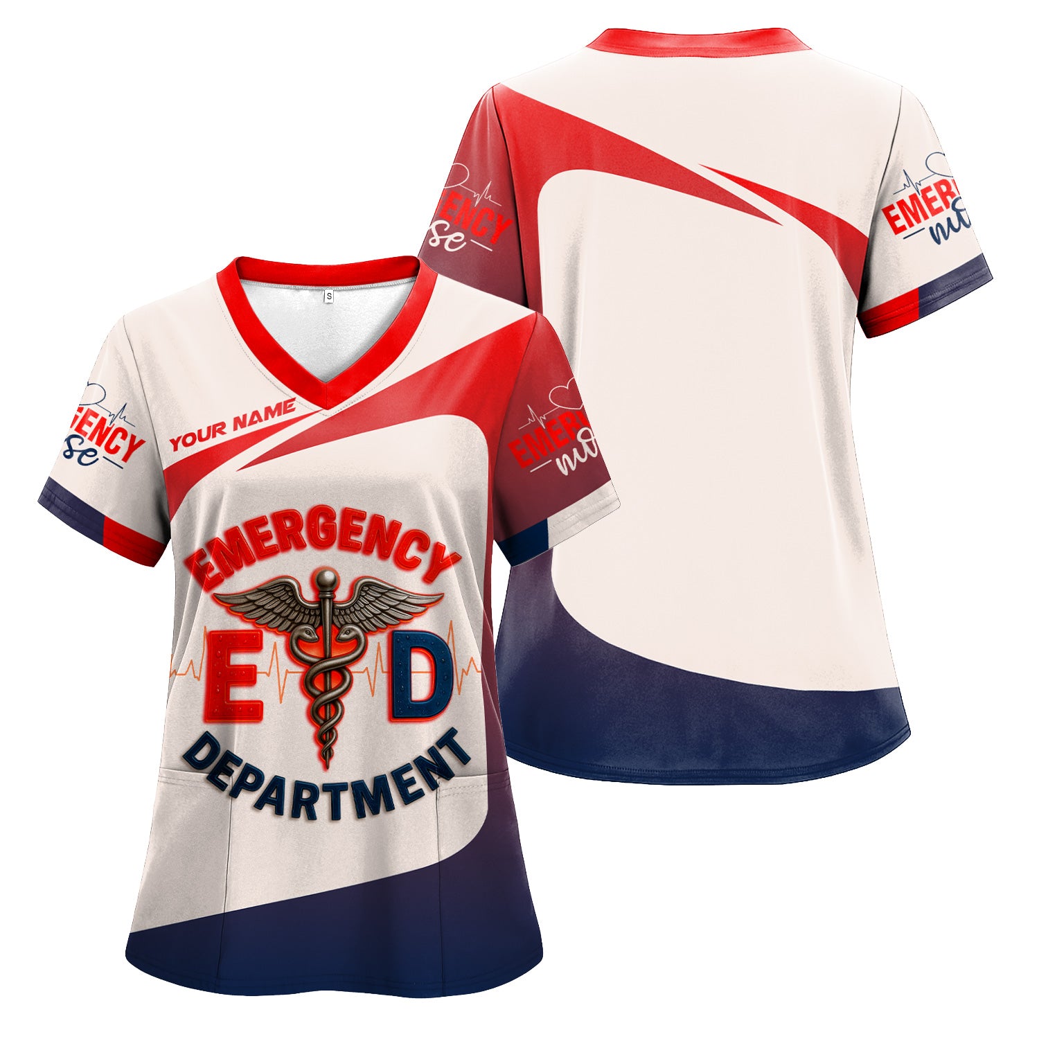 Custom Emergency Nurse Scrub Top - E.D. Department RN Uniform Shirt - Personalized EMT Paramedic Medical Gift