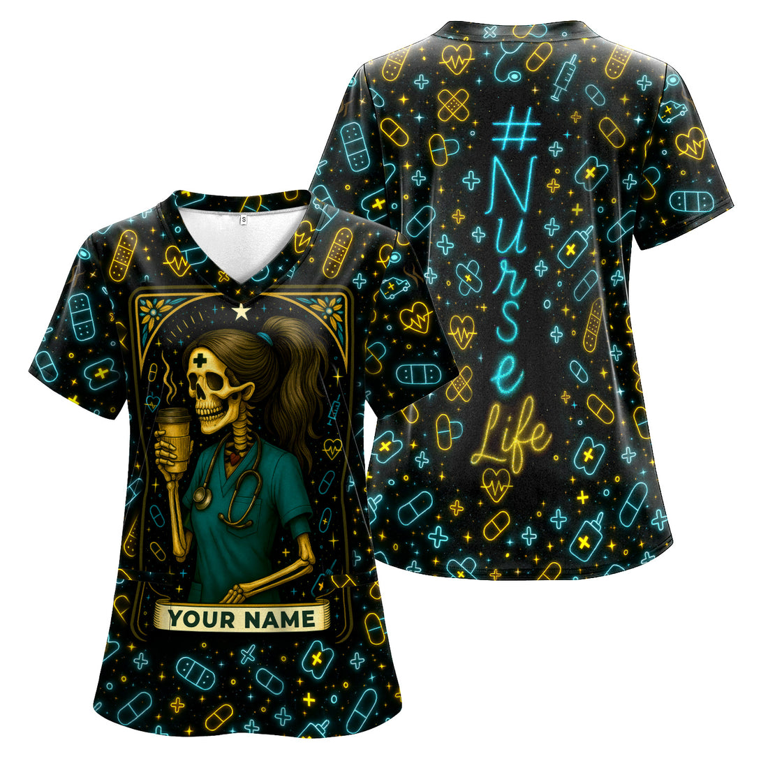 Personalized Nurse Scrub Shirt - Custom RN CNA LPN Uniform Top with Funny or Faith Design - Unique Gift for Healthcare Workers