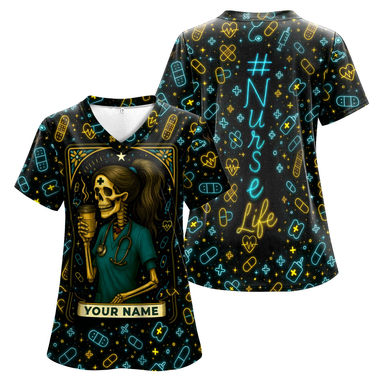 Personalized Nurse Scrub Shirt - Custom RN CNA LPN Uniform Top with Funny or Faith Design - Unique Gift for Healthcare Workers