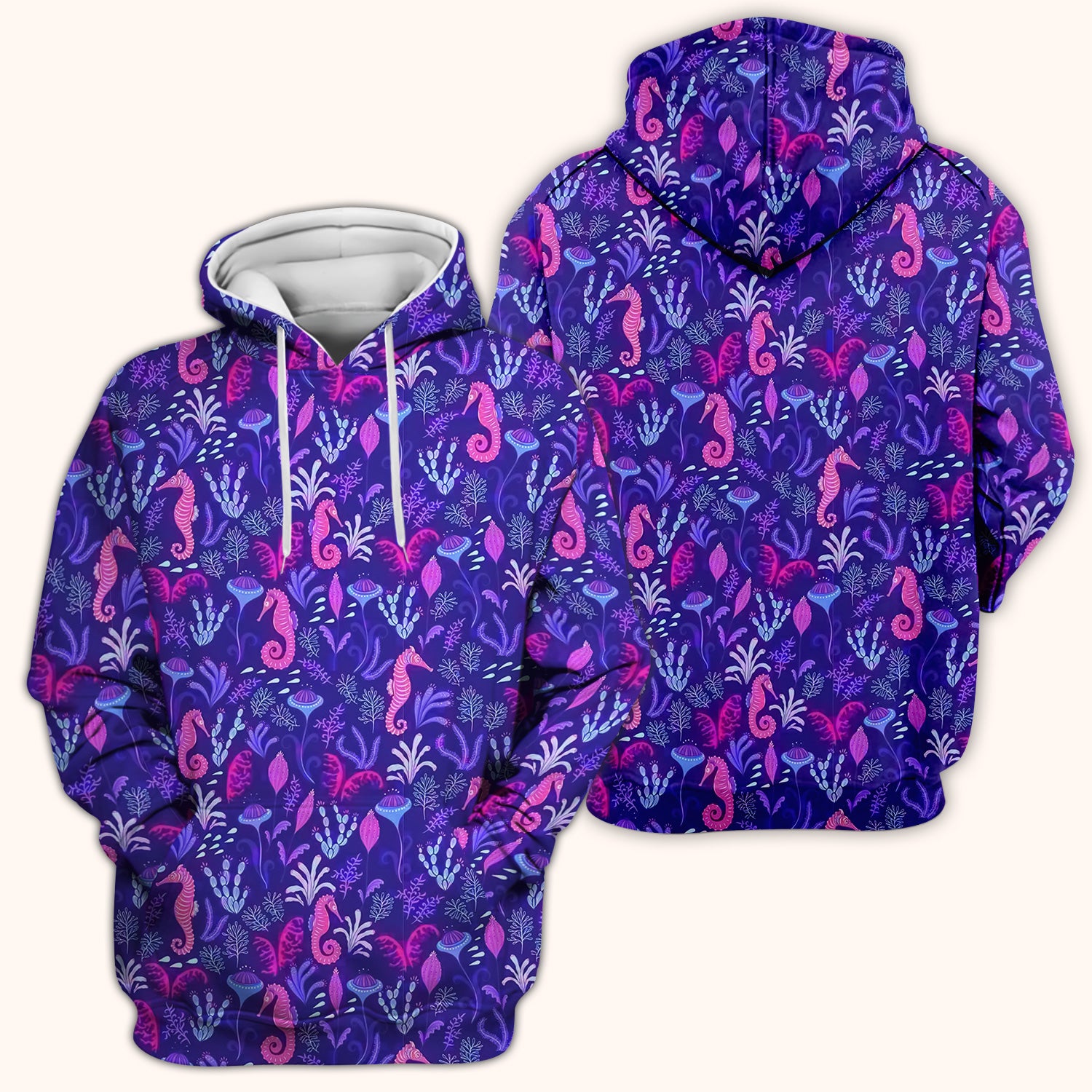 Purple Seahorse Ocean Scrub Top, Comfortable Scrubs for Nurses