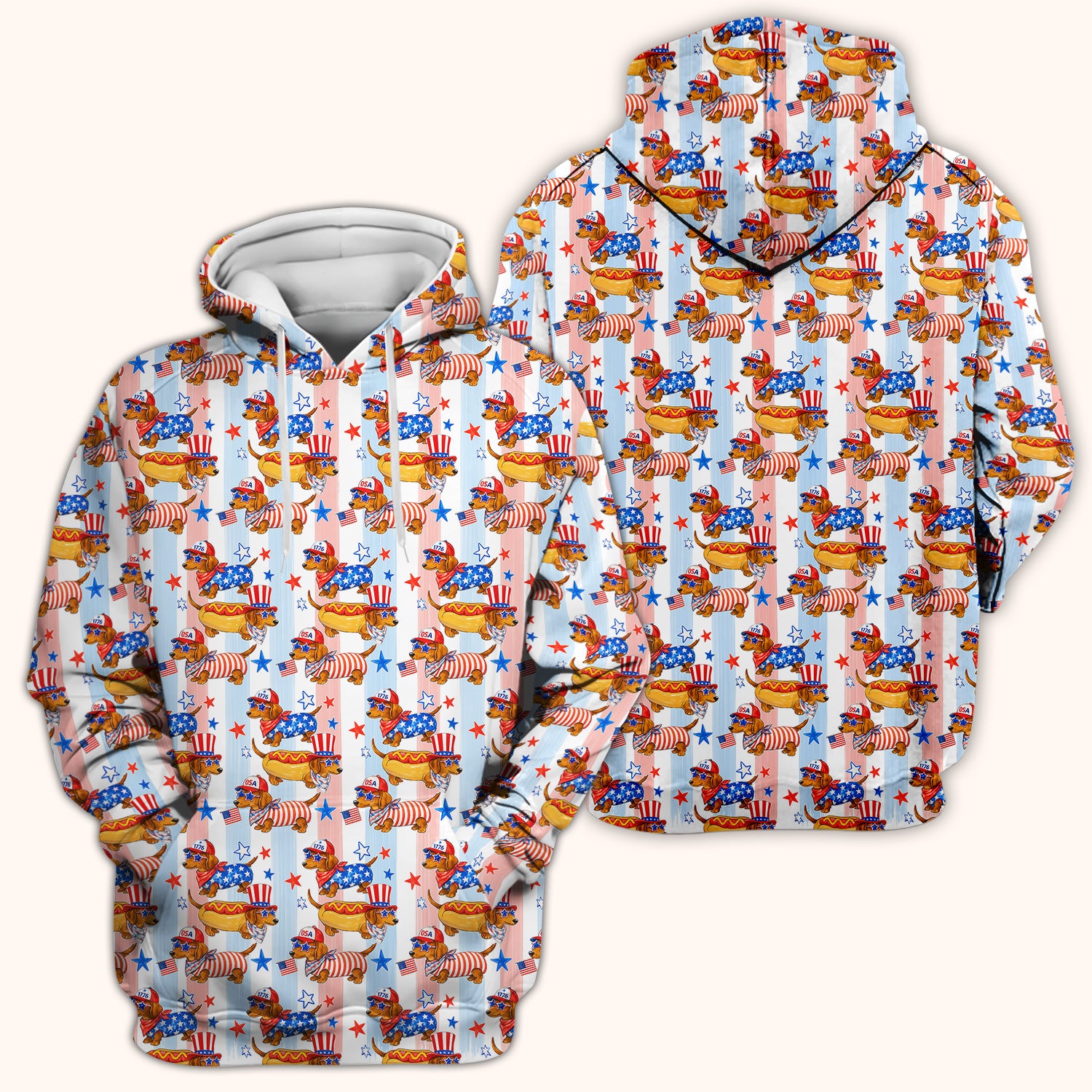 Fourth Of July Dachshund Pattern Scrub Top, Comfortable Scrubs for Nurses