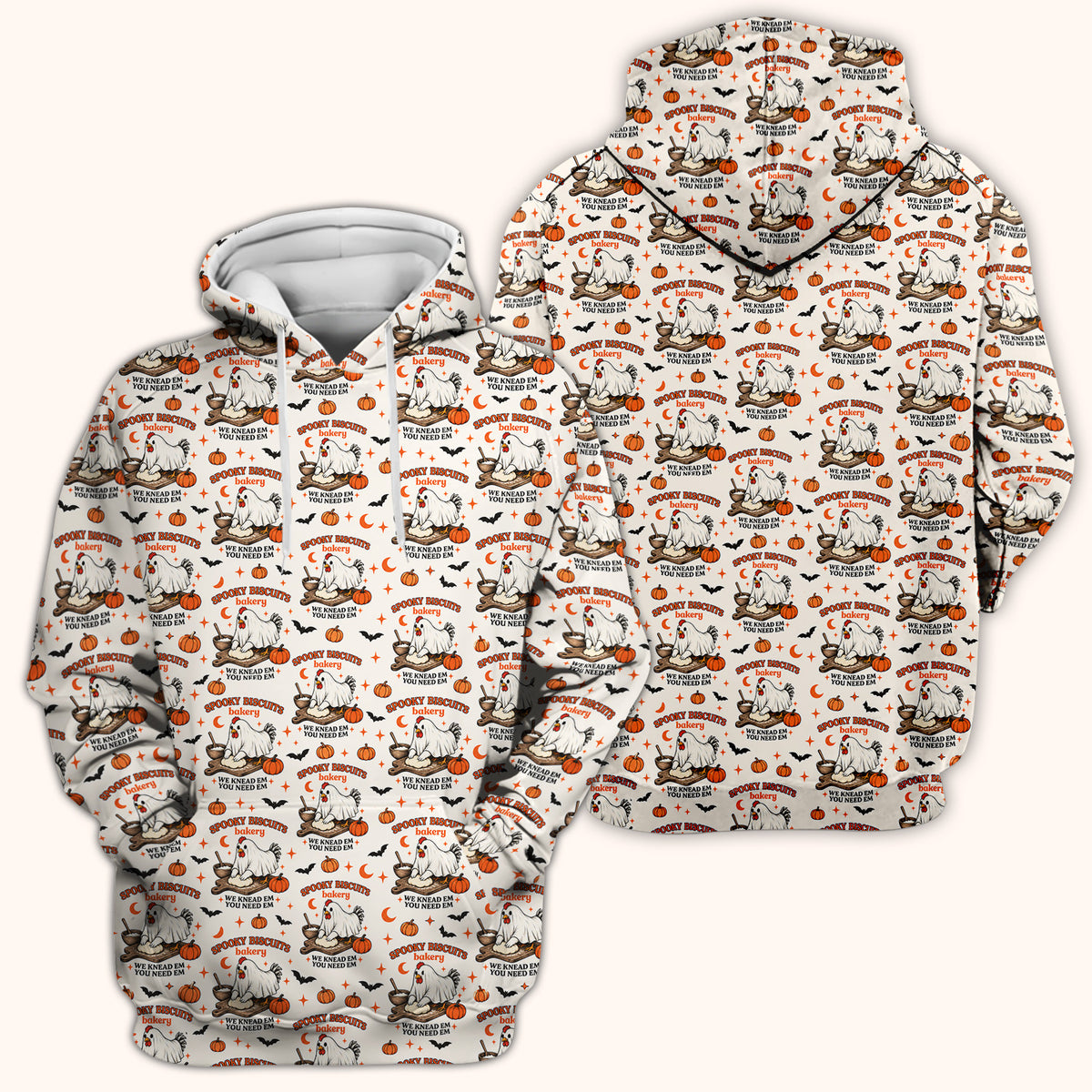 Halloween Spooky Biscuits Chicken Pattern Scrub Top, Comfortable Scrubs for Nurses