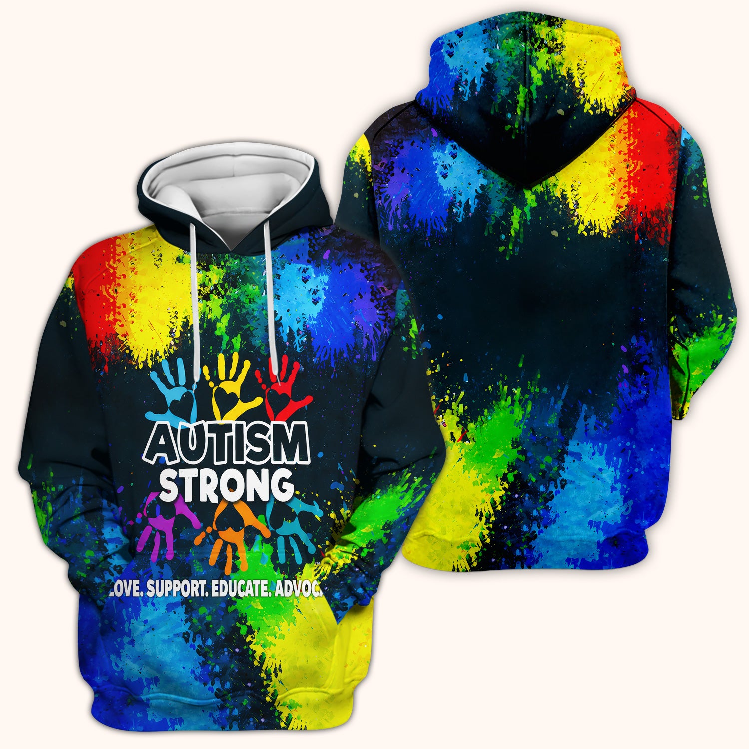 Autism Strong Colorful Handprint Scrub Top, Breathable Fabrics Nursing Uniform