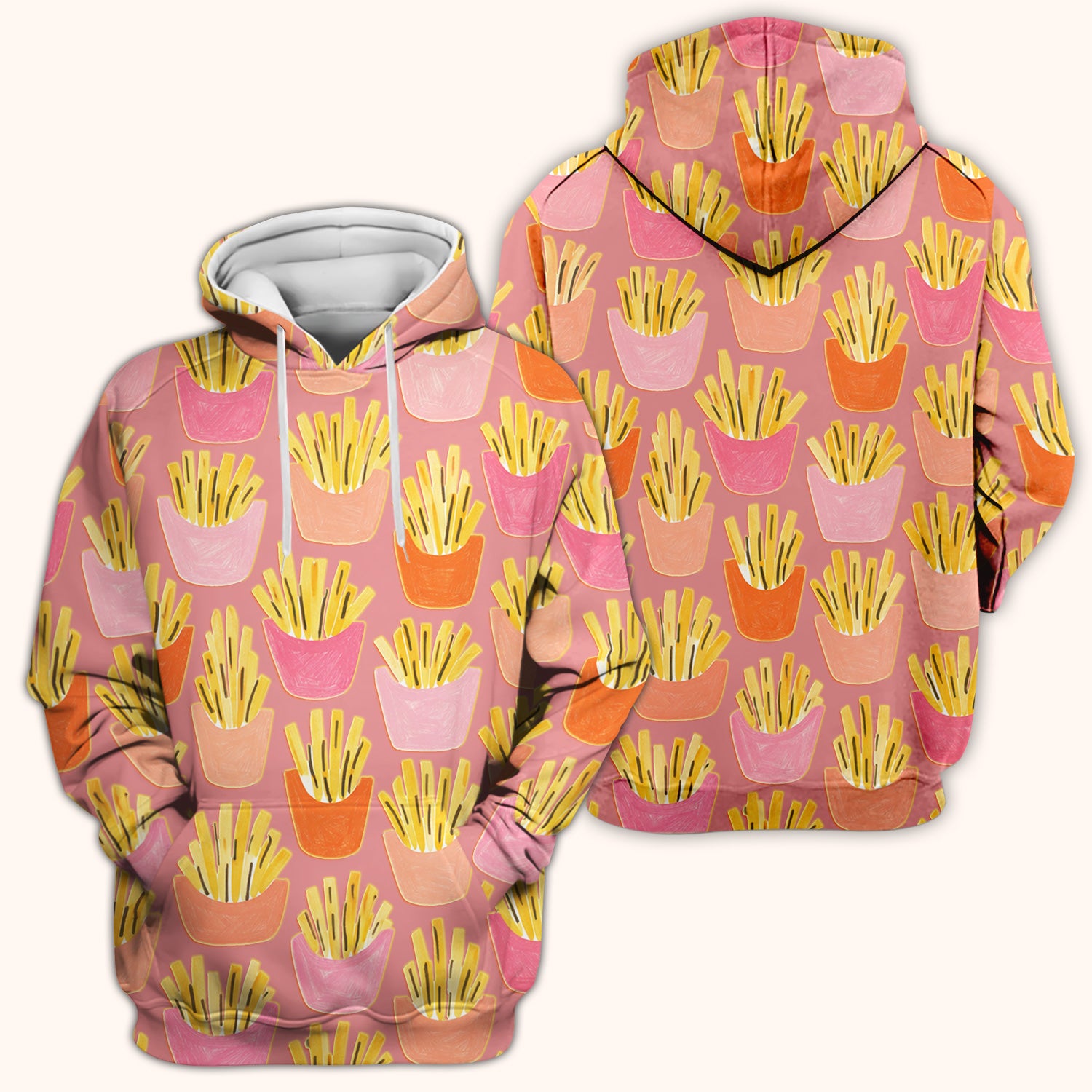 Funny French Fries Snack Food Pattern Scrub Top, Comfortable Scrubs for Nurses