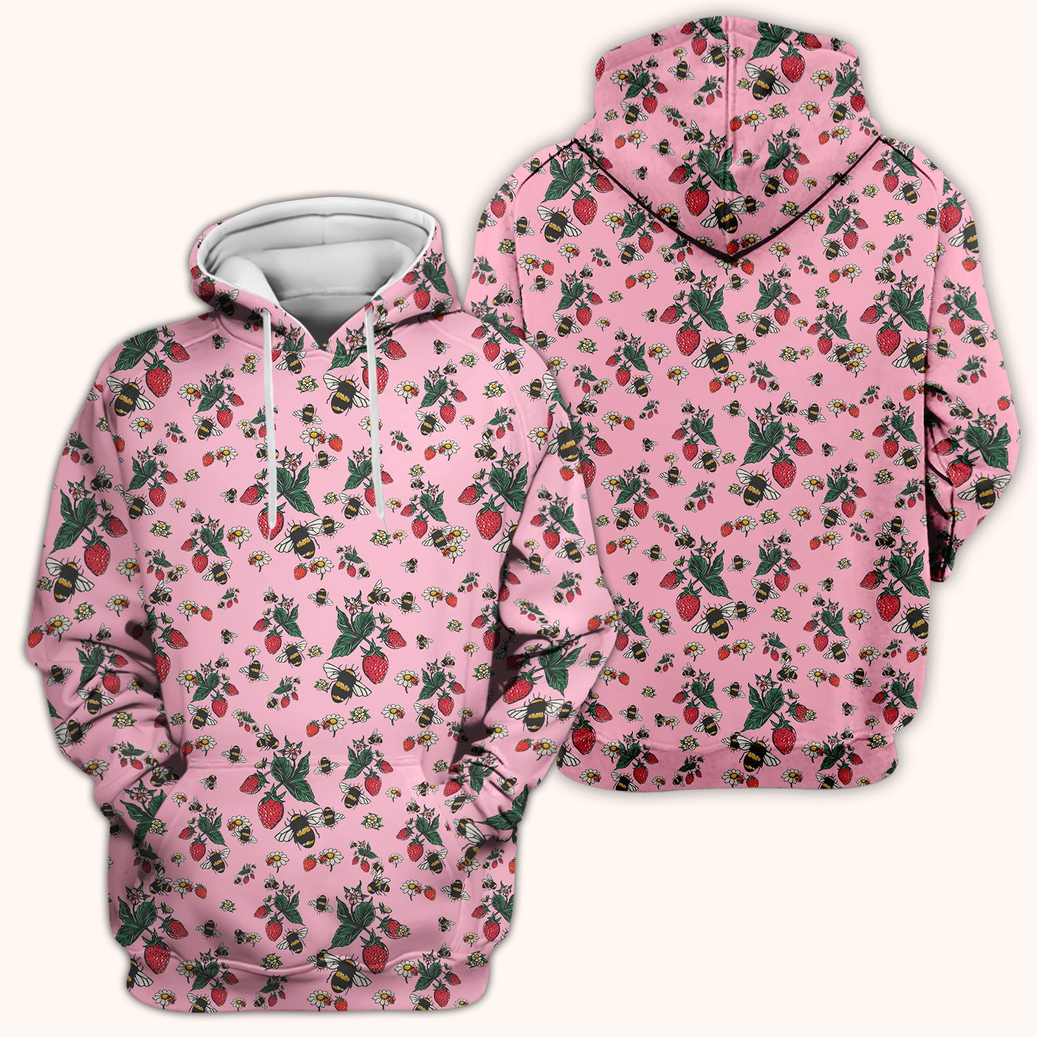 Cute Strawberry Bee Daisy Floral Pattern Scrub Top, Comfortable Scrubs for Nurses