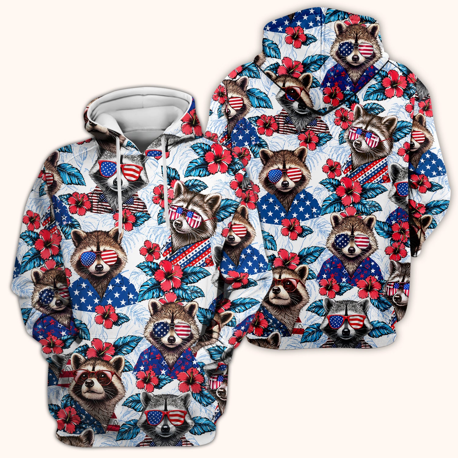 Funny Patriotic Raccoon Sunglasses Pattern Scrub Top, Comfortable Scrubs for Nurses