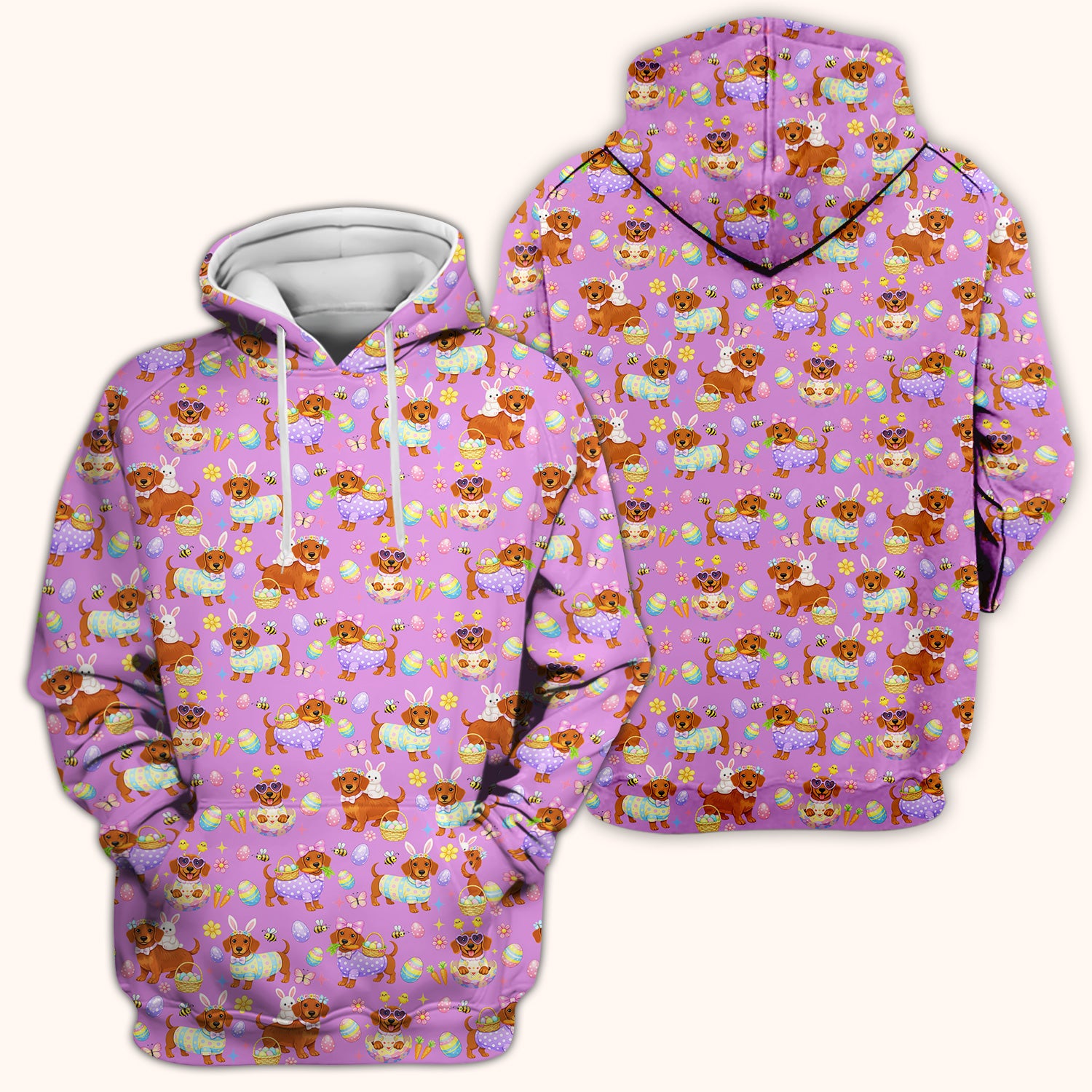 Cute Easter Dachshund Dog Pattern Scrub Top, Breathable Healthcare Uniform Top