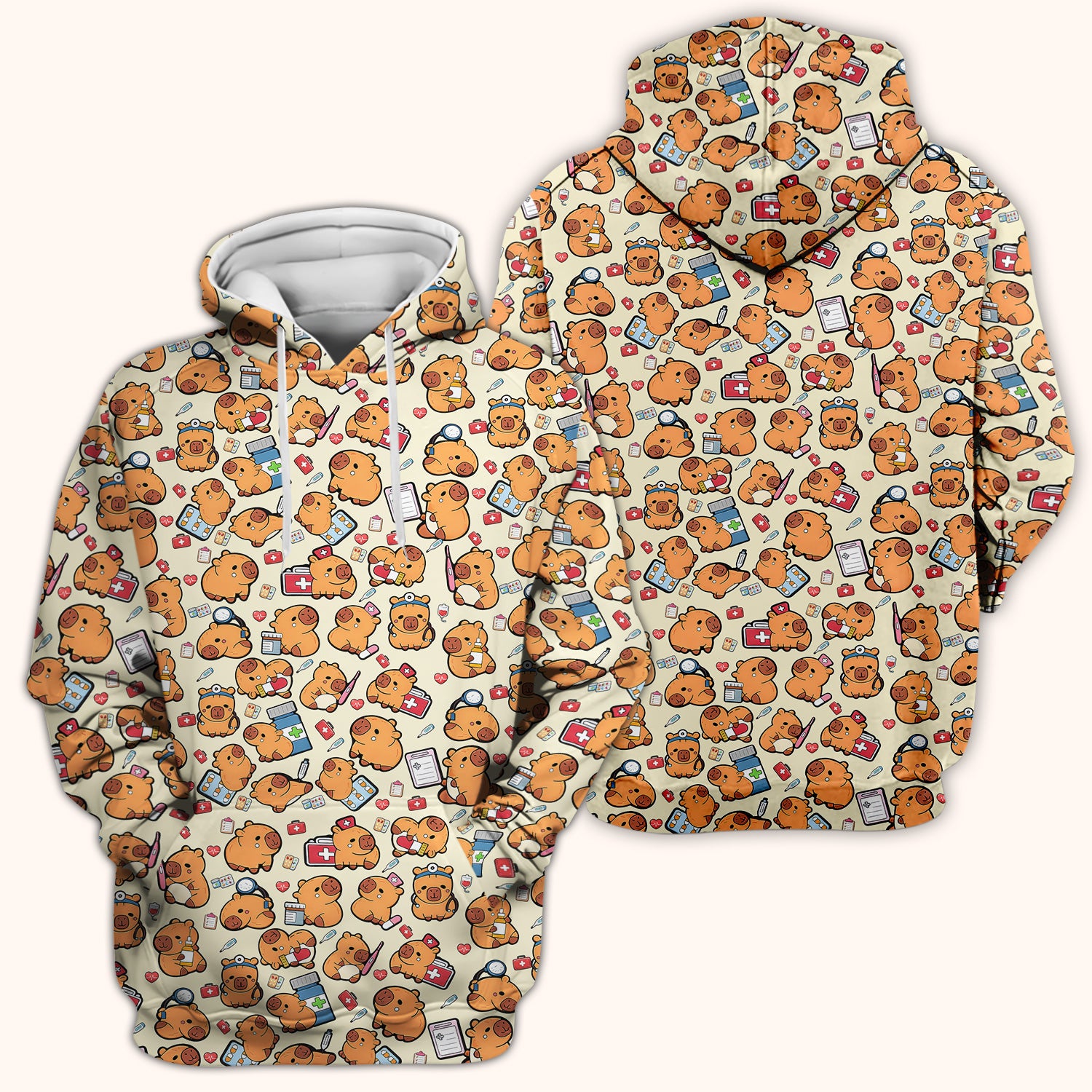 Capybara With Stethoscope And Medical Tools Seamless Scrub Top, Breathable Fabrics Nursing Uniform