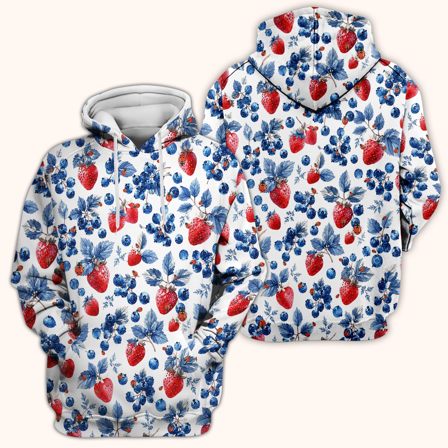 Cute Strawberry Blueberry Ladybug Pattern Scrub Top, Comfortable Scrubs for Nurses