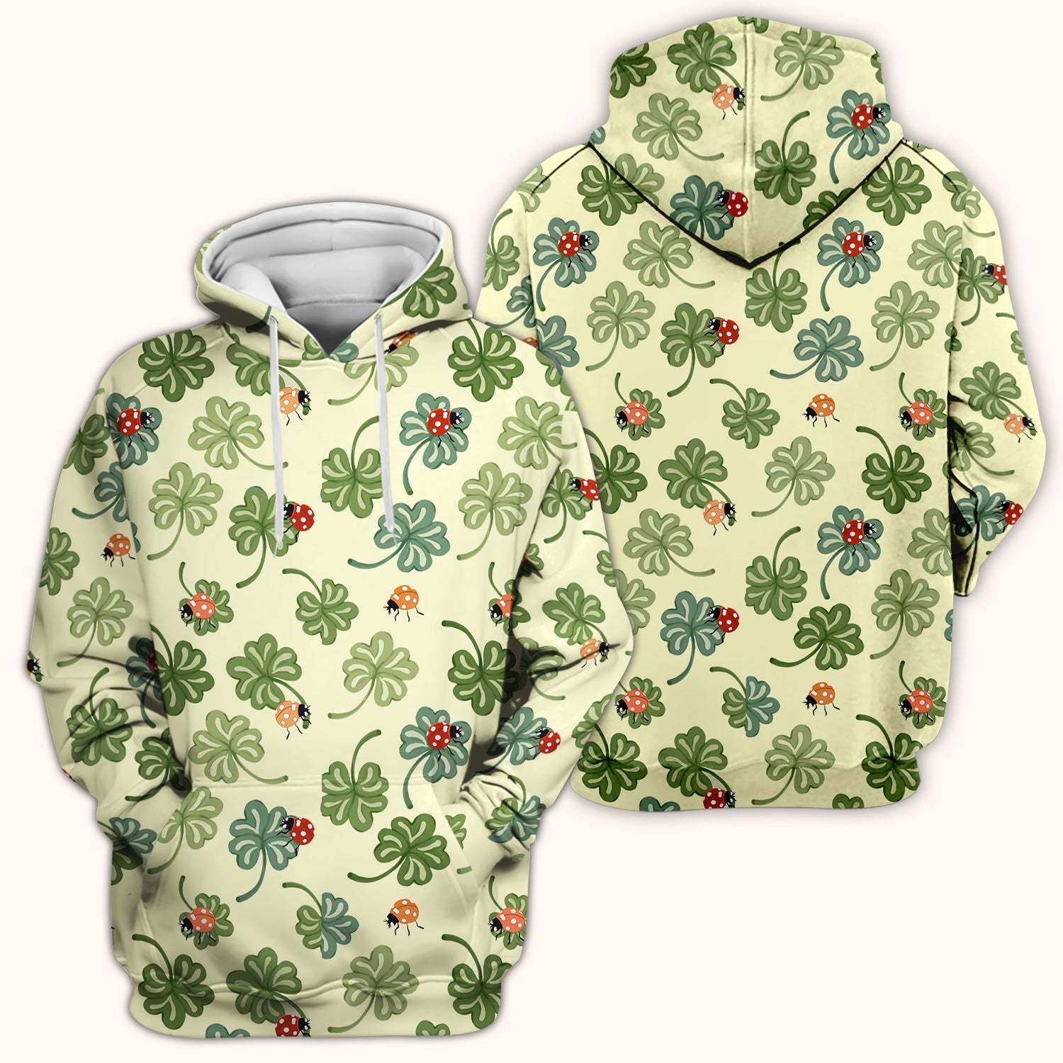 Clover and Ladybug Lucky Garden Pattern Scrubs Top, Comfortable Scrubs for Nurses