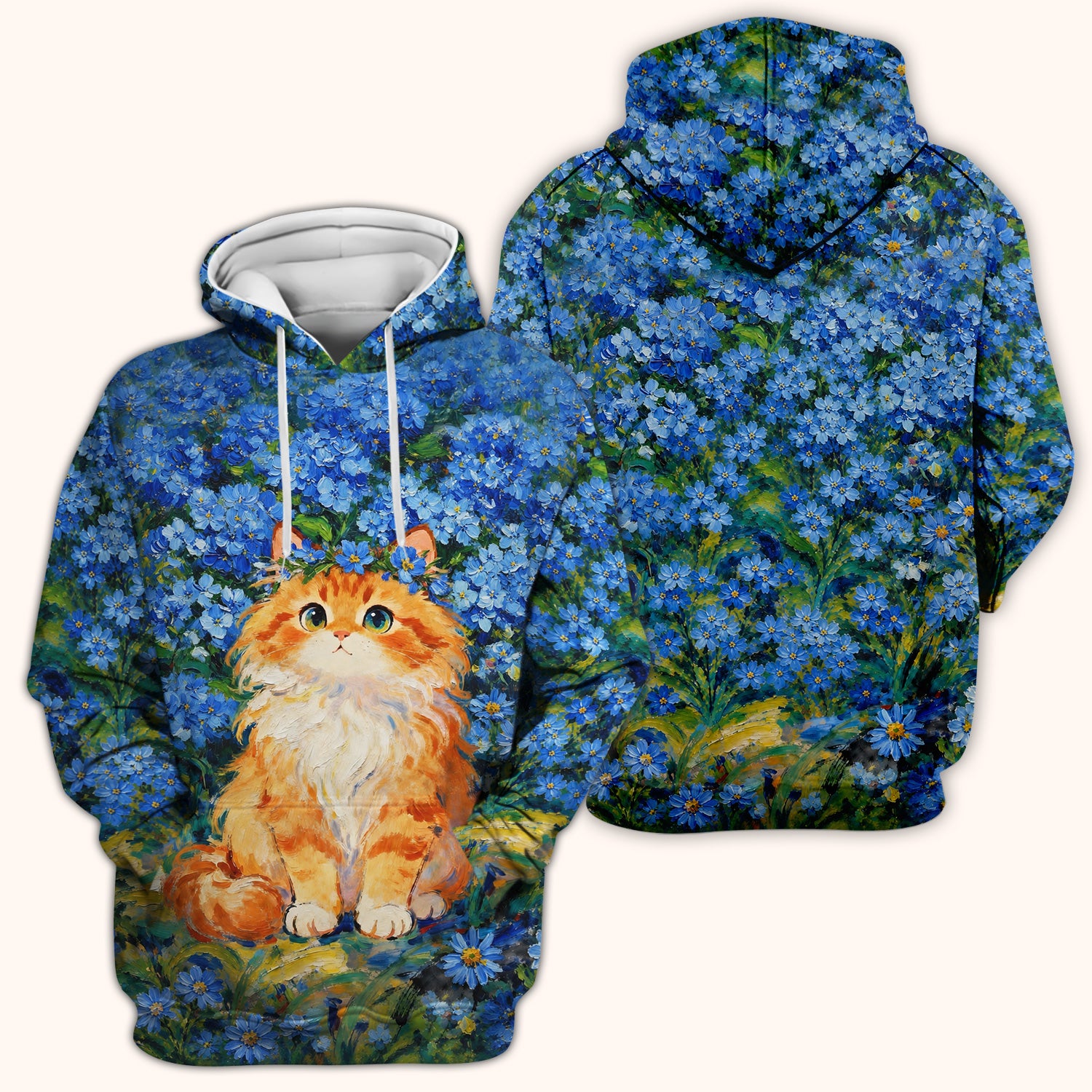 Cute Blue Floral Cat Nurse for Pediatric Nurses, RN, CNA, Pet Lover Medical Scrub Top, Comfortable Scrubs for Nurses