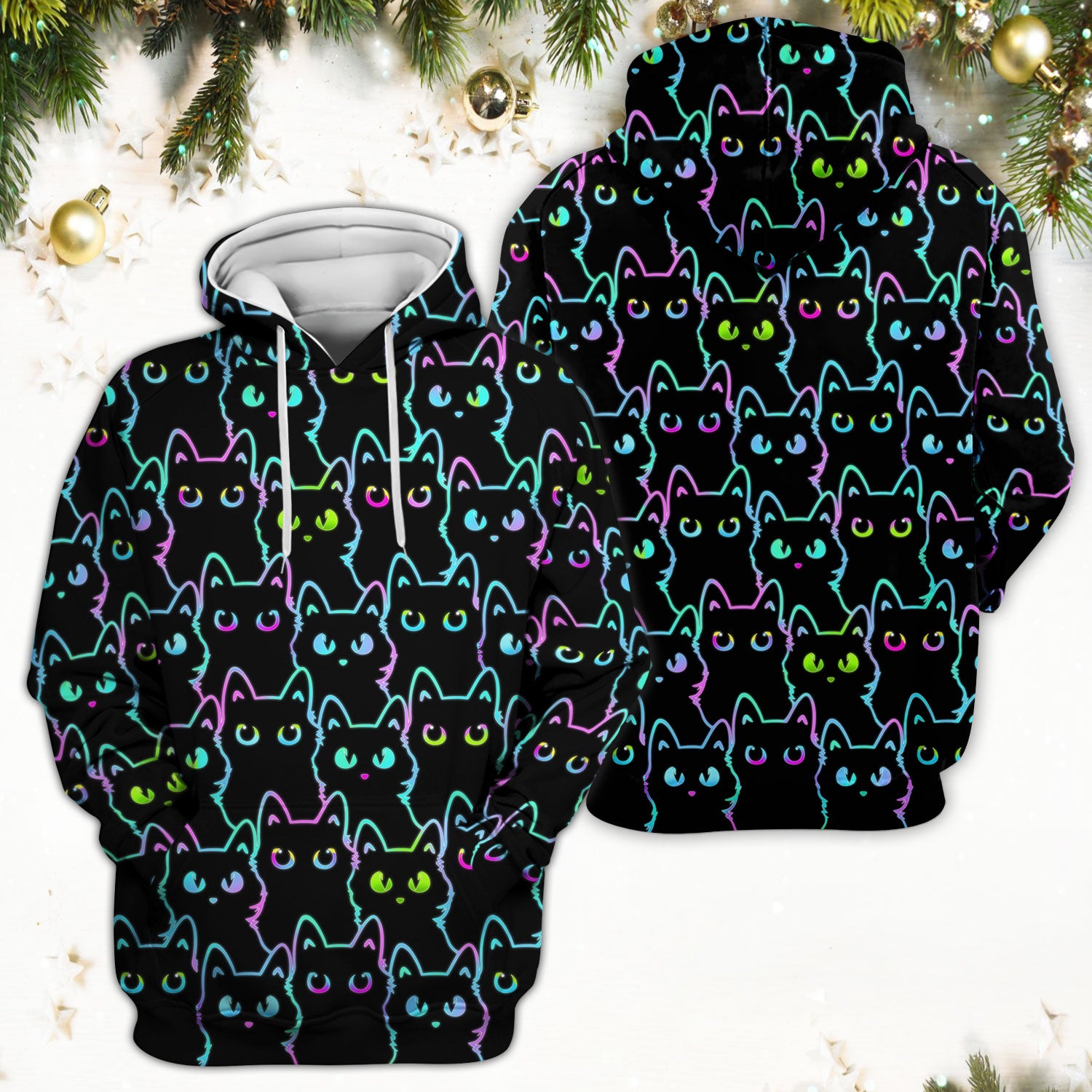 Neon Cat Pattern Scrub Top, Black Cat Scrub Shirt, Breathable Fabrics Nursing Uniform