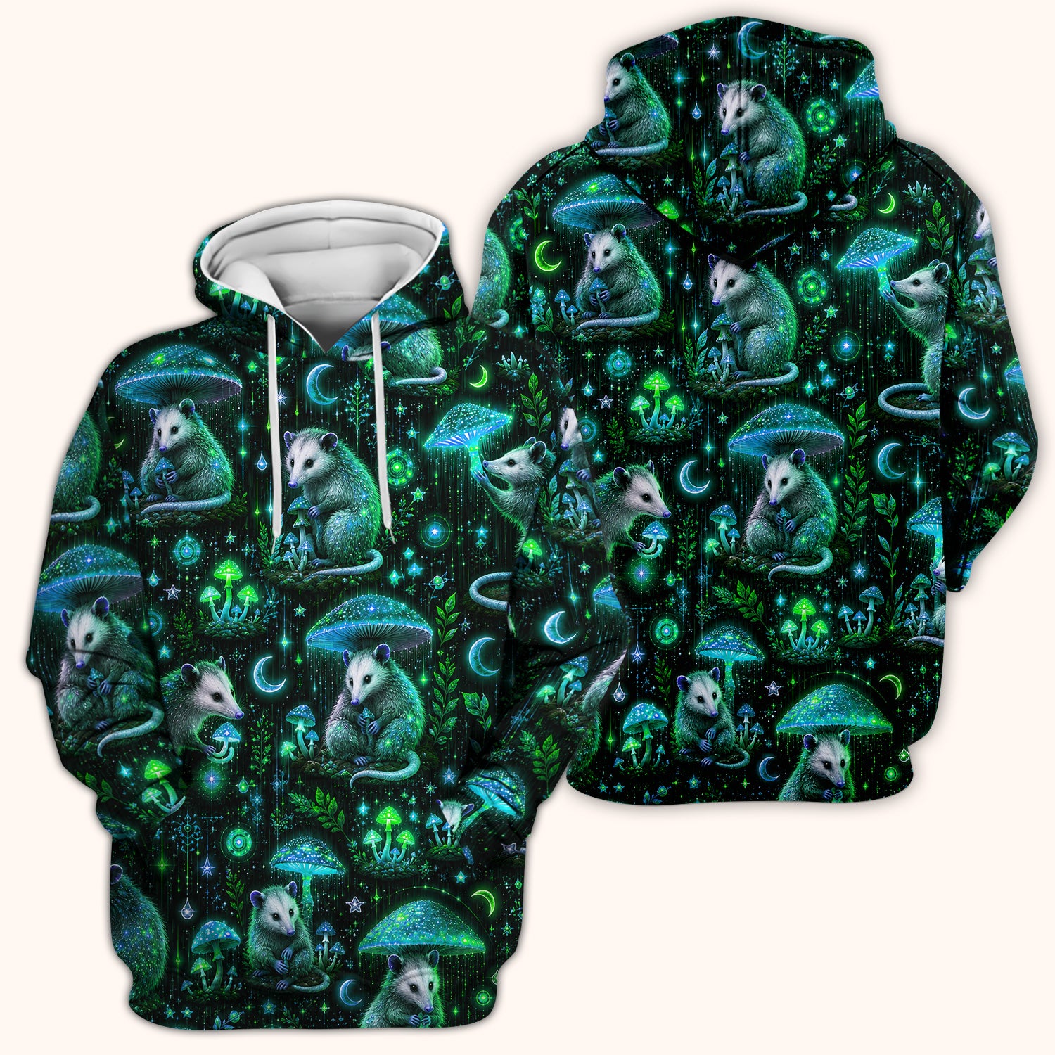 Moonlit Opossum Mushroom Pattern Scrub Top, Comfortable Scrubs for Nurses