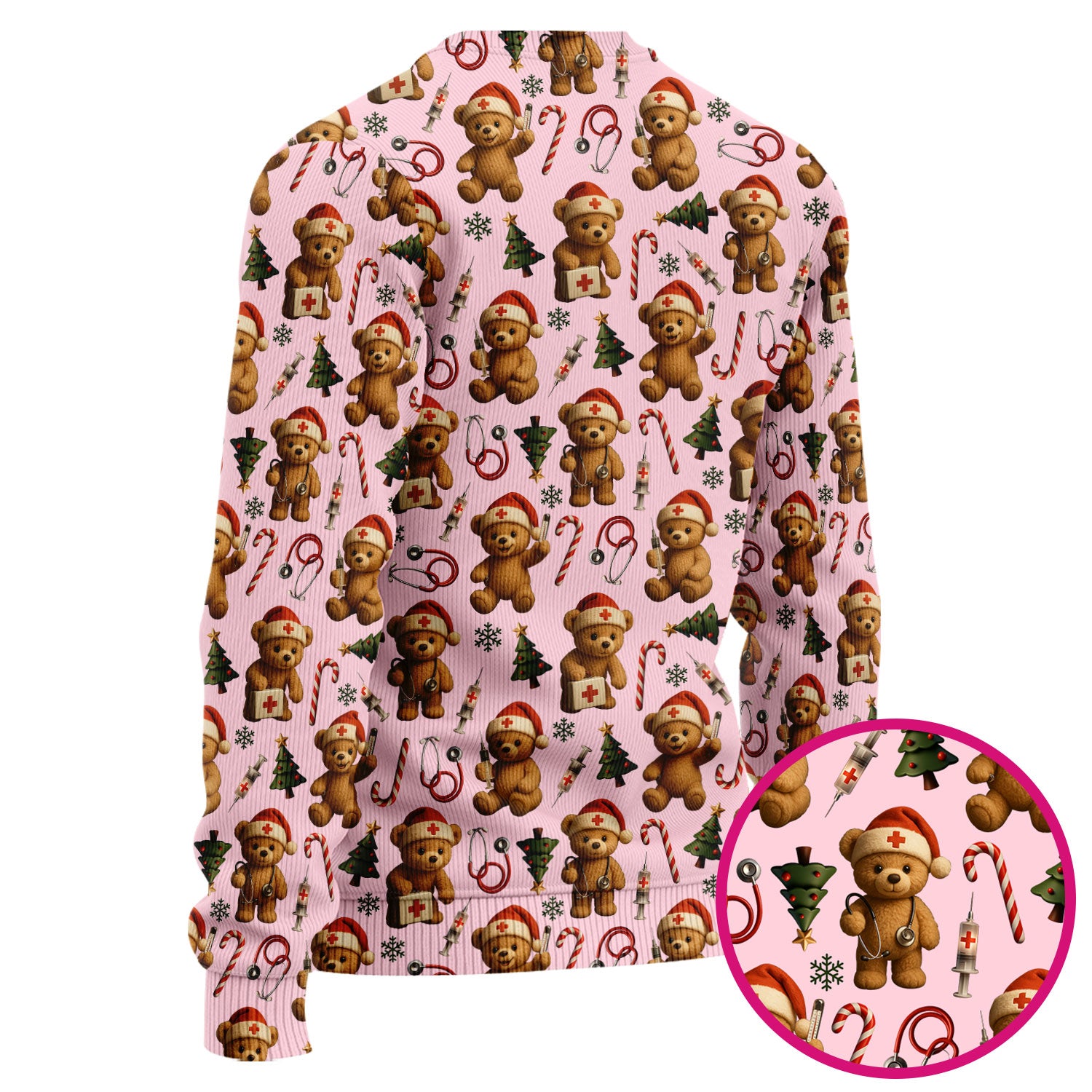 Gingerbread Bear Nurse Christmas Scrub Set - Cute Holiday Medical Pattern with Stethoscopes & Candy Canes - Festive Scrubs for Women