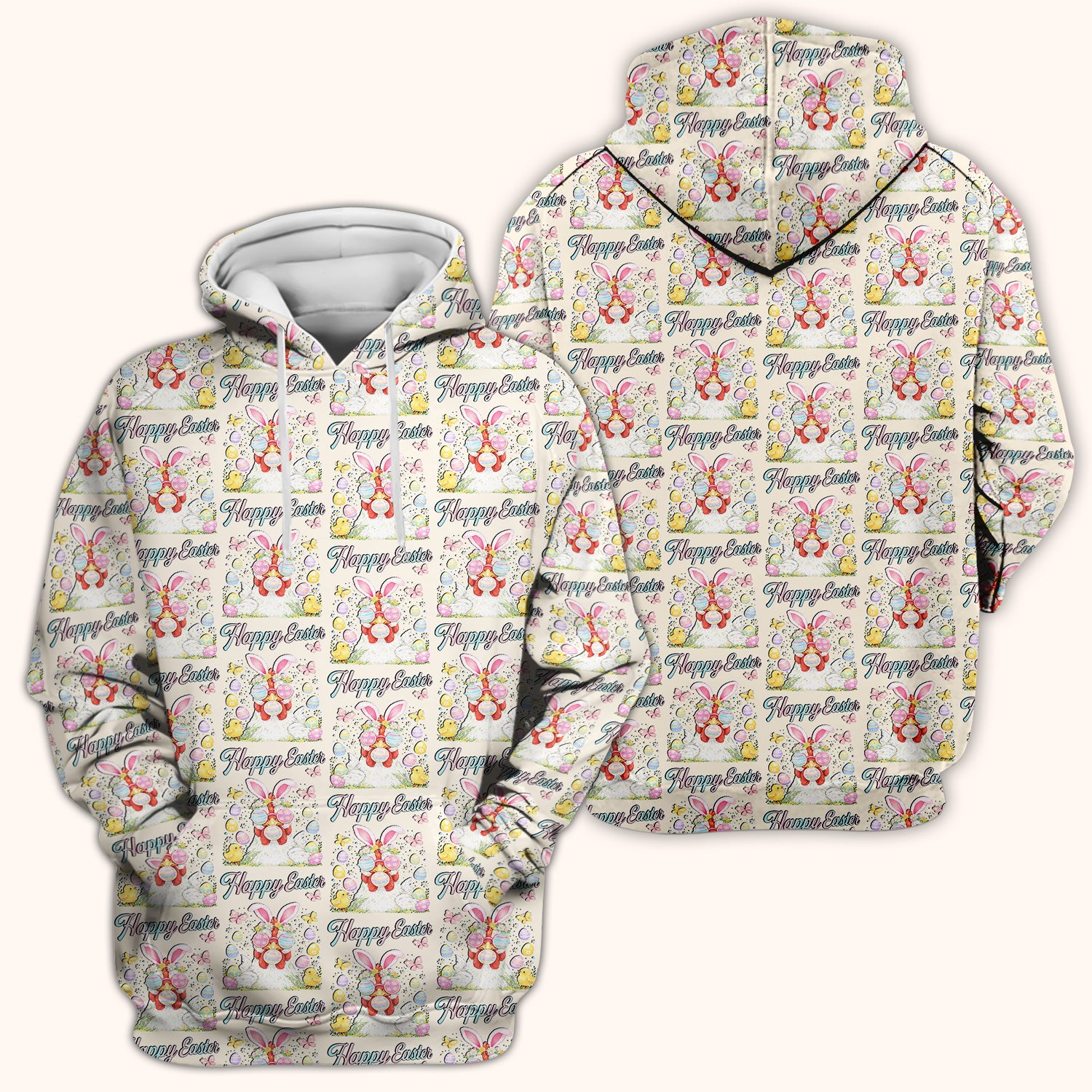 Happy Easter Bunny Eggs Pattern Scrub Top, Comfortable Scrubs for Nurses