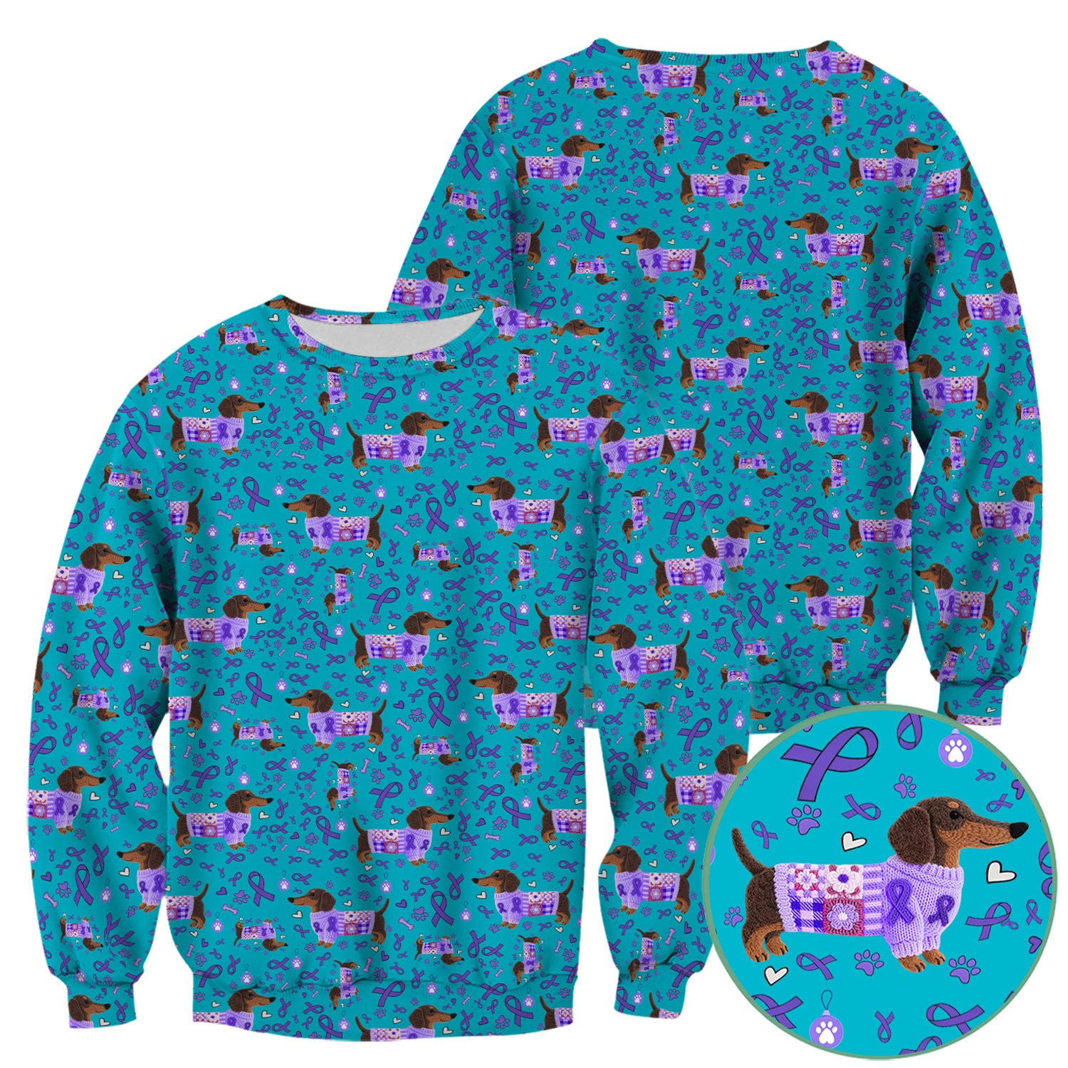 Wiener Dog Purple Ribbon Cancer Awareness Scrub - Breathable Fabrics Nursing Uniform - Comfortable Scrubs for Nurses