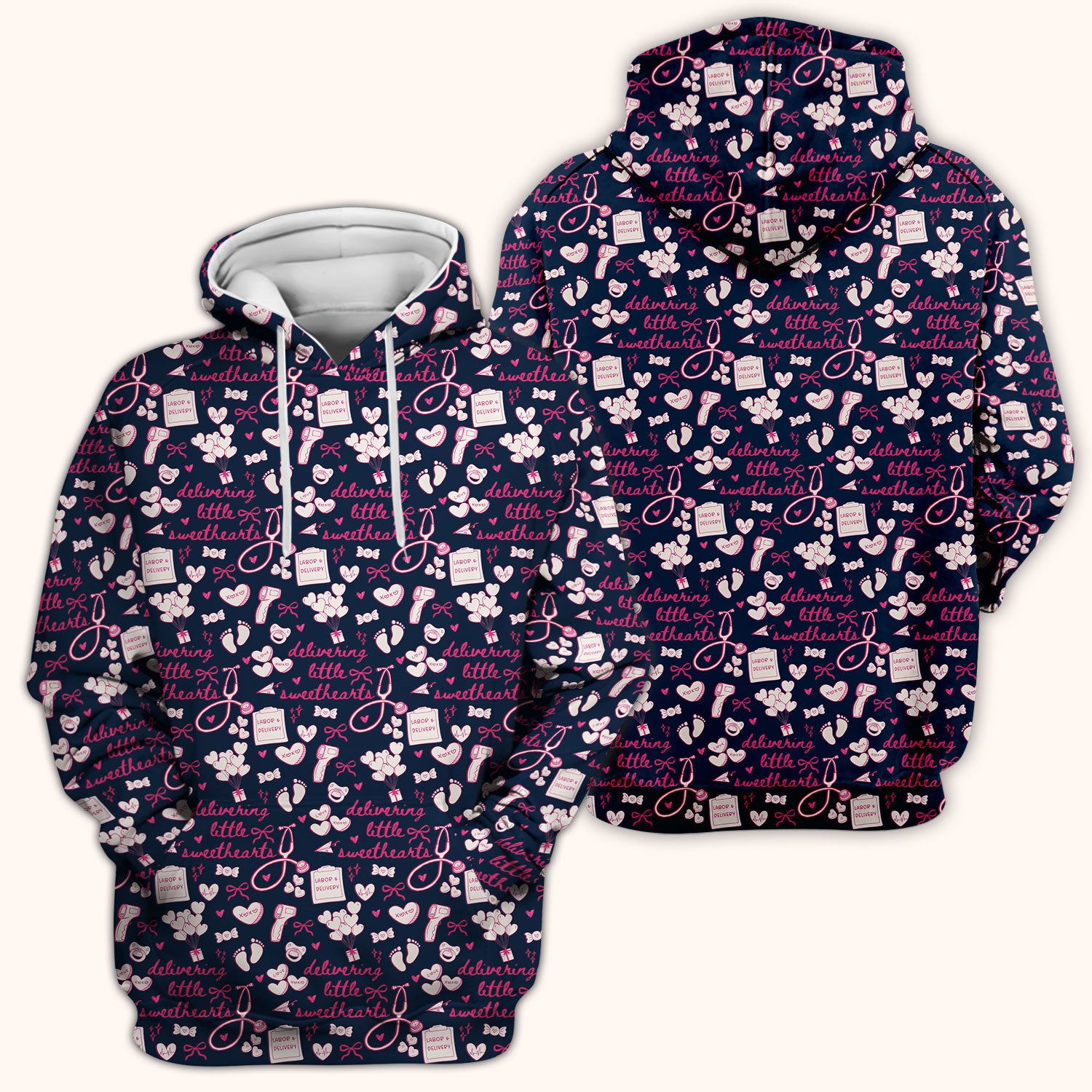 Valentine Labor And Delivery Scrub Top, XOXO Pattern Scrub Shirt, Breathable Fabrics Nursing Uniform For Women