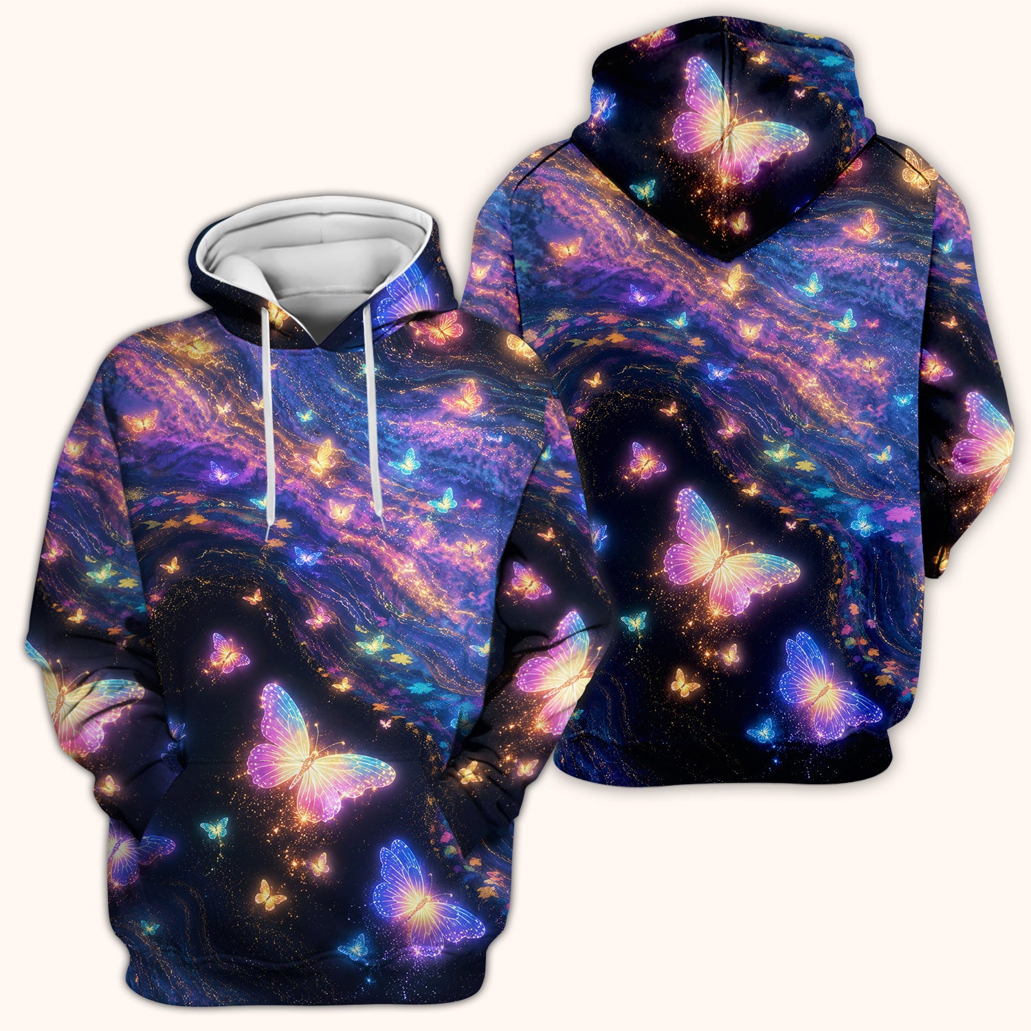 Neon Butterfly Galaxy Marble Print Scrub Top, Comfortable Scrubs for Nurses