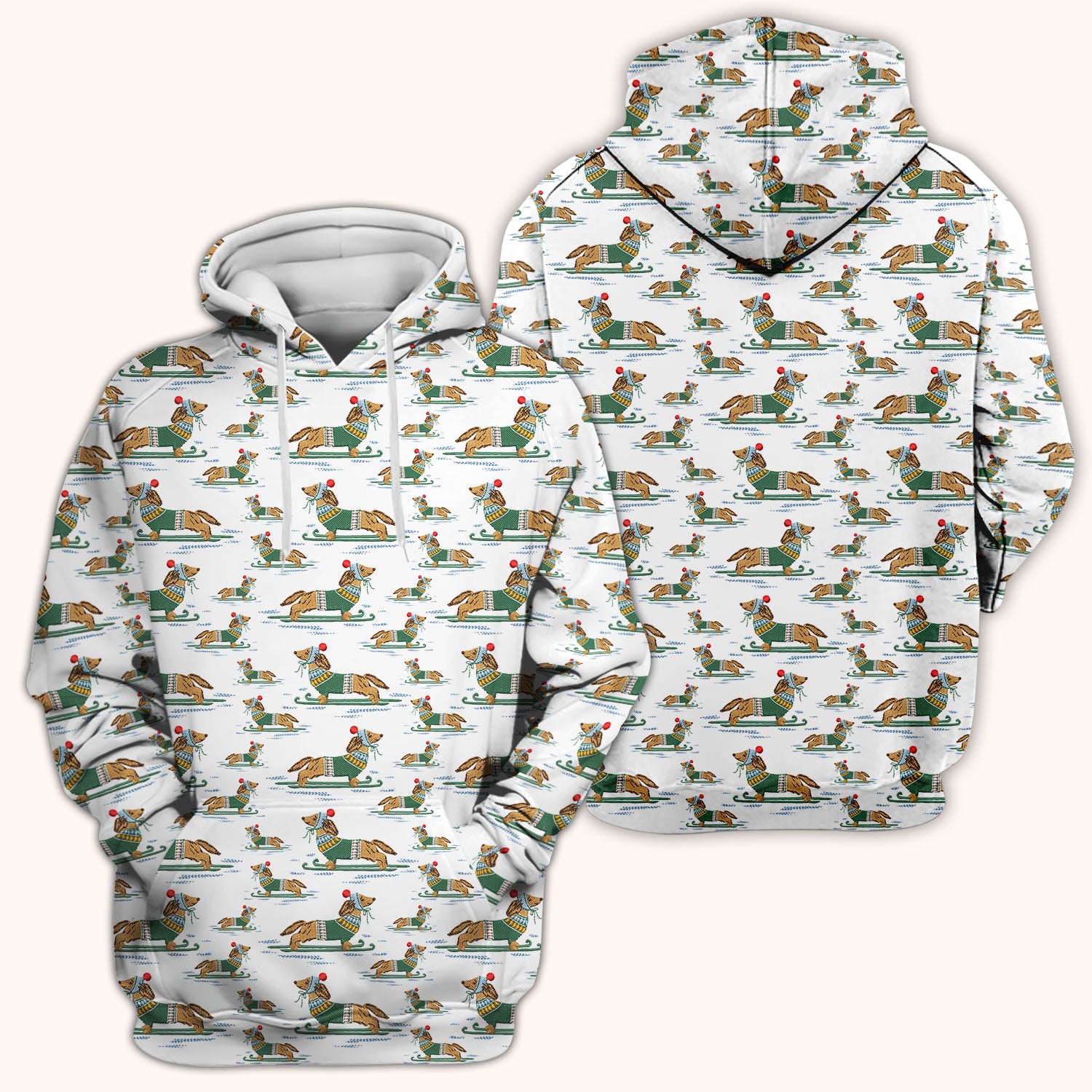 Dachshund Nurse Scrub Top, Wiener Dog Winter Pattern Shirt, Breathable Fabrics Nursing Uniform